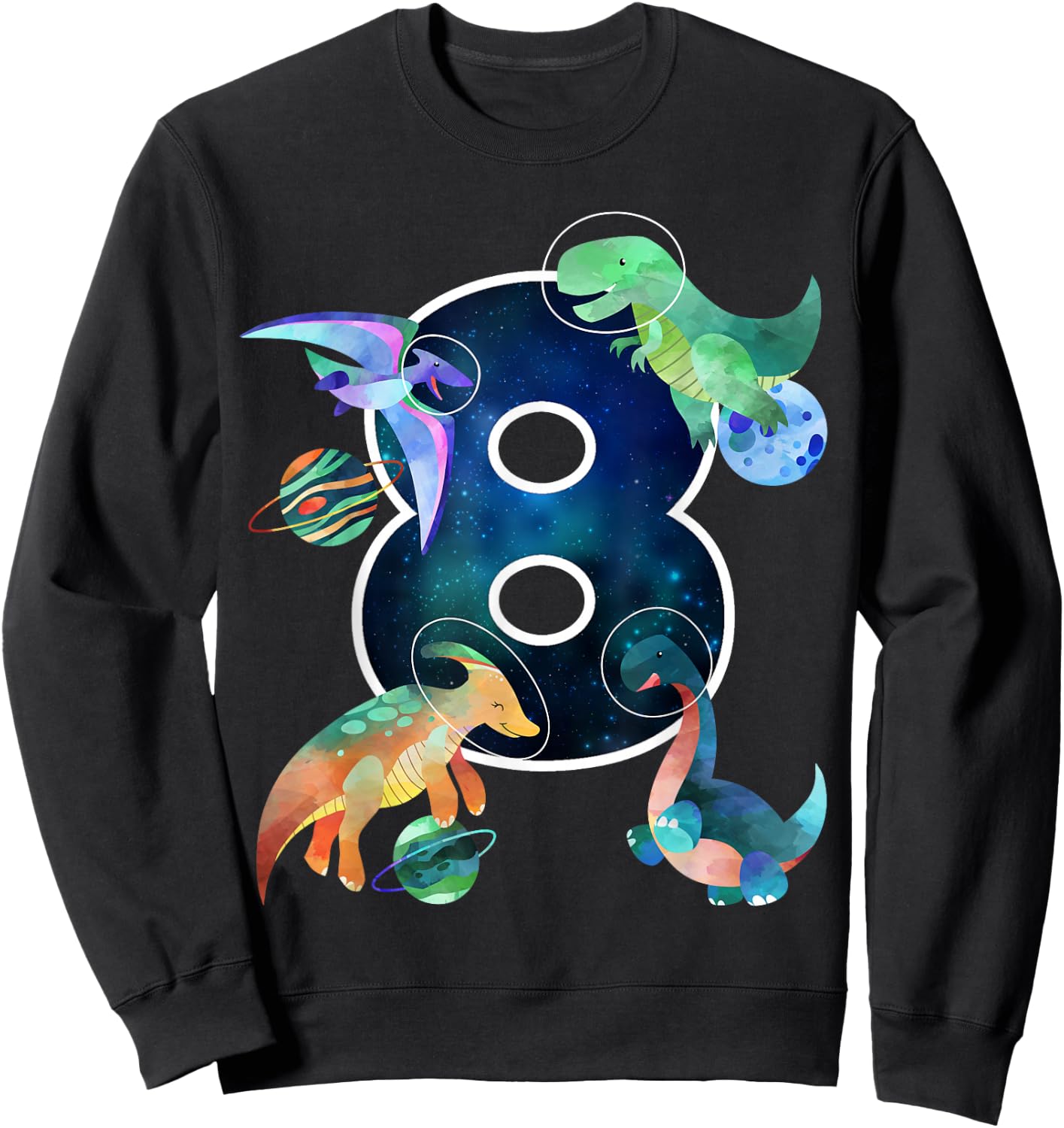 Kids Astronaut Outer Space Dinosaurs 8th Birthday Boy Gift Sweatshirt - Sweatshirt | Black