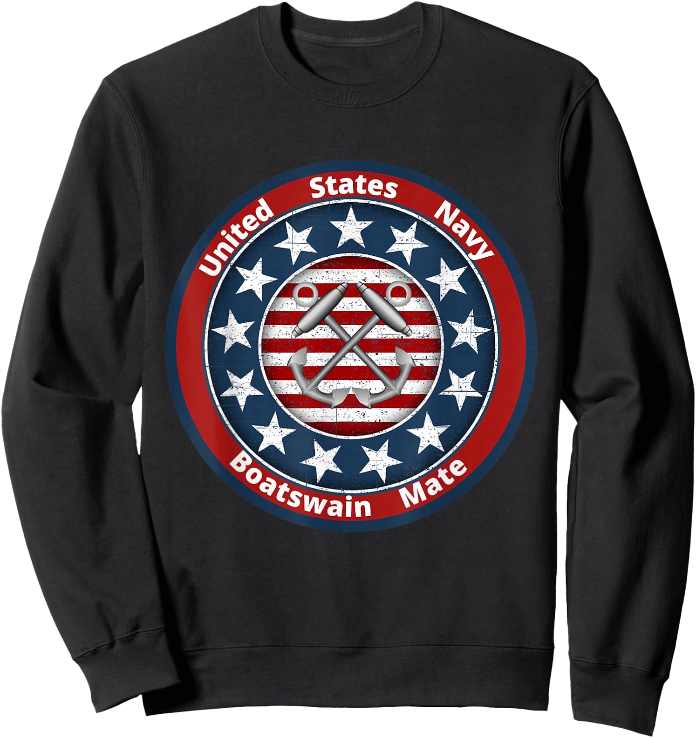 Navy Boatswain Mate Anchor and American Flag Sweatshirt - Sweatshirt | Black