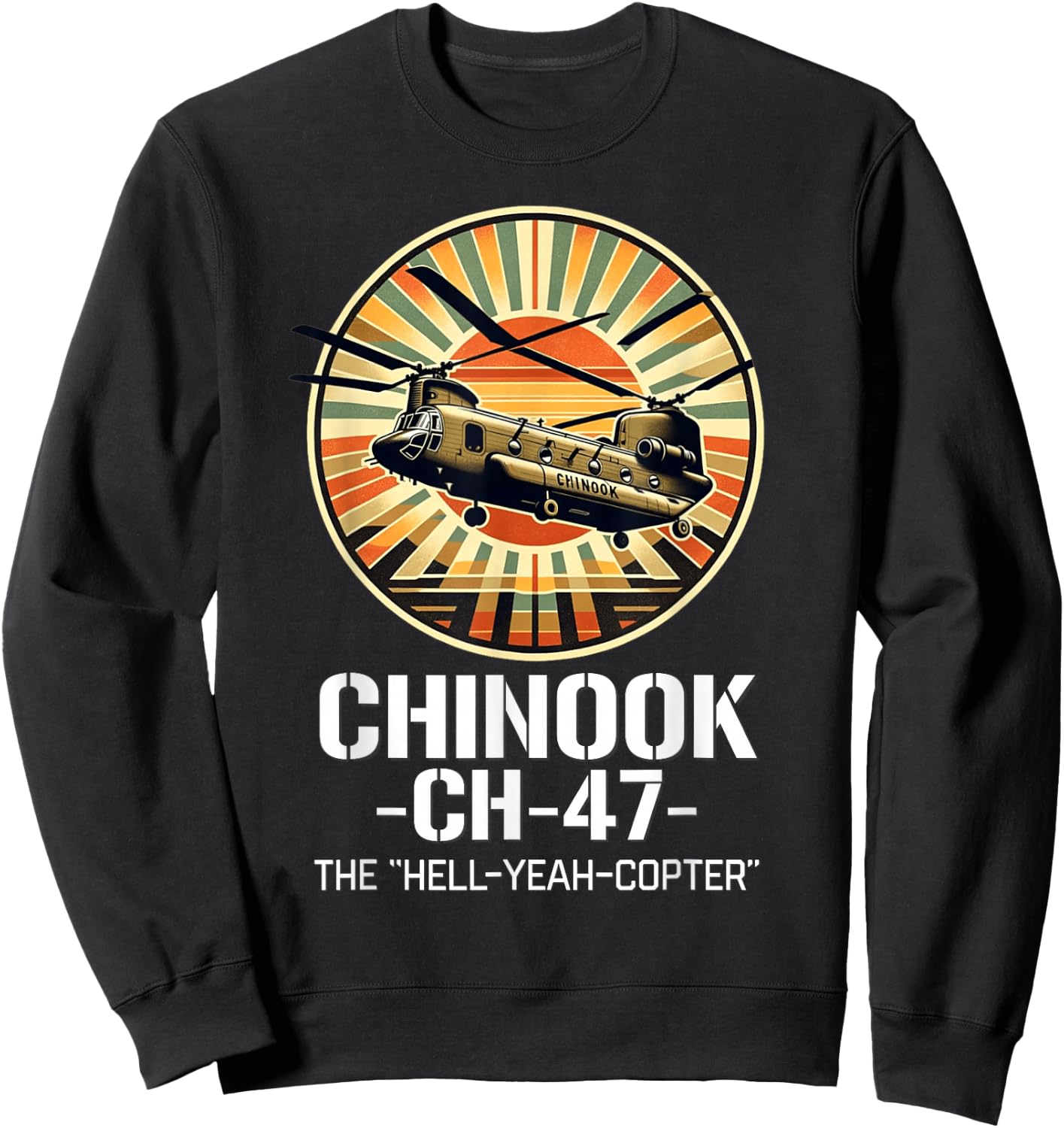 Vintage CH-47 Chinook Military Helicopter Sweatshirt - Sweatshirt | Black