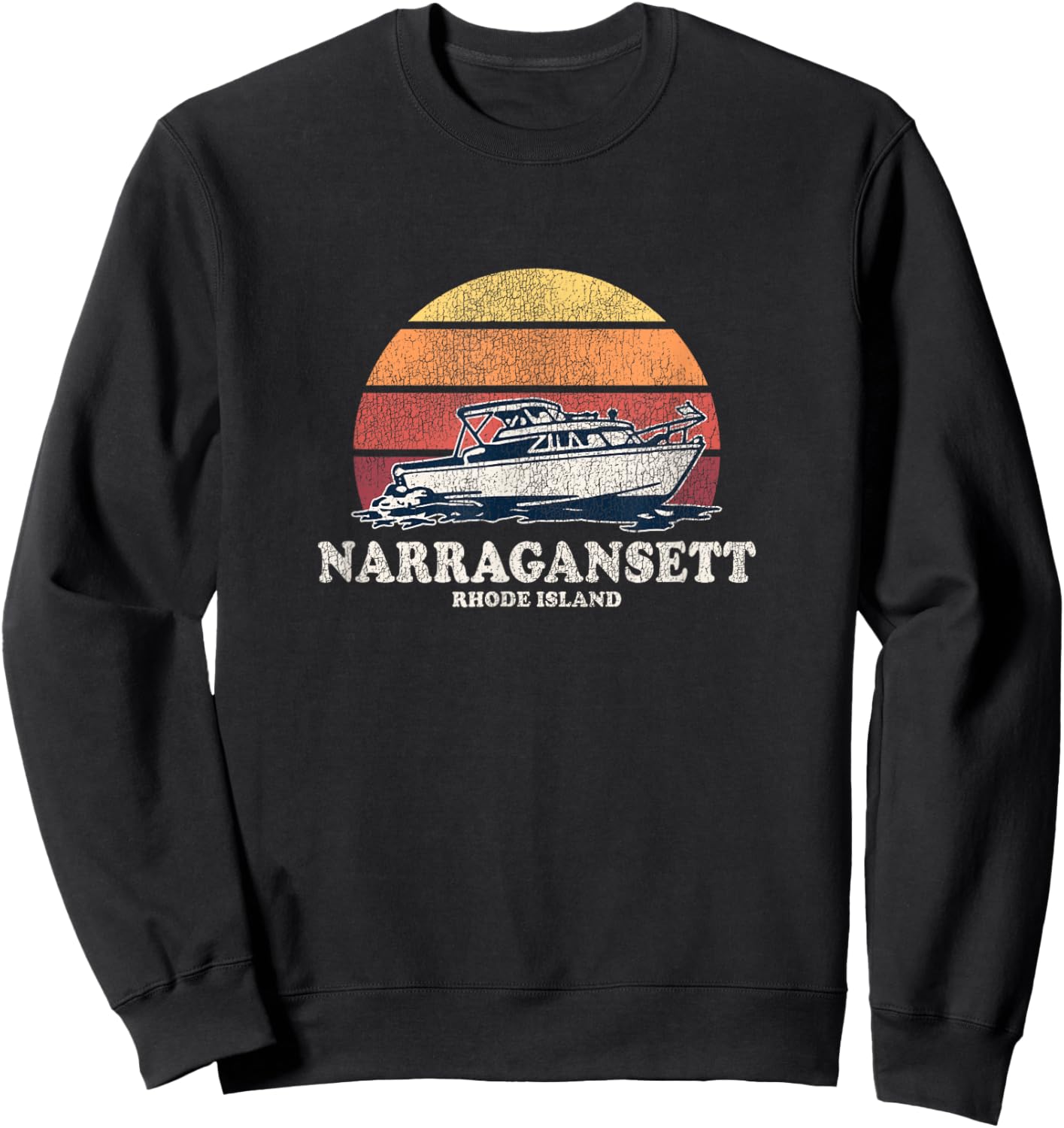Narragansett RI Vintage Boating 70s Retro Boat Design Sweatshirt - Sweatshirt | Black