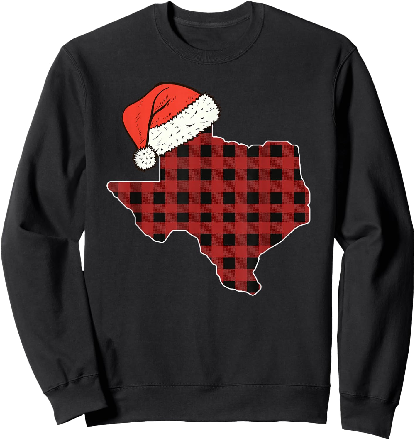 Texas Plaid Christmas Santa Hat Holiday Matching Sweatshirt - Sweatshirt | Black