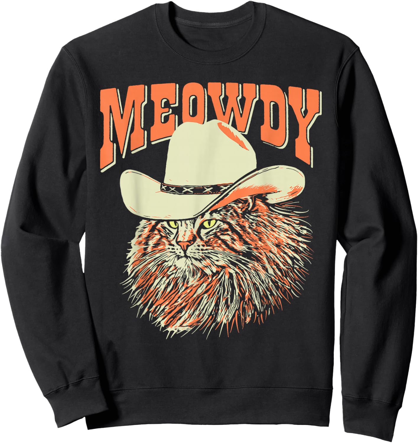 Southern Timbers Meowdy! Funny Country Music Cat Cowboy Hat Vintage Brown Sweatshirt - Sweatshirt | Black