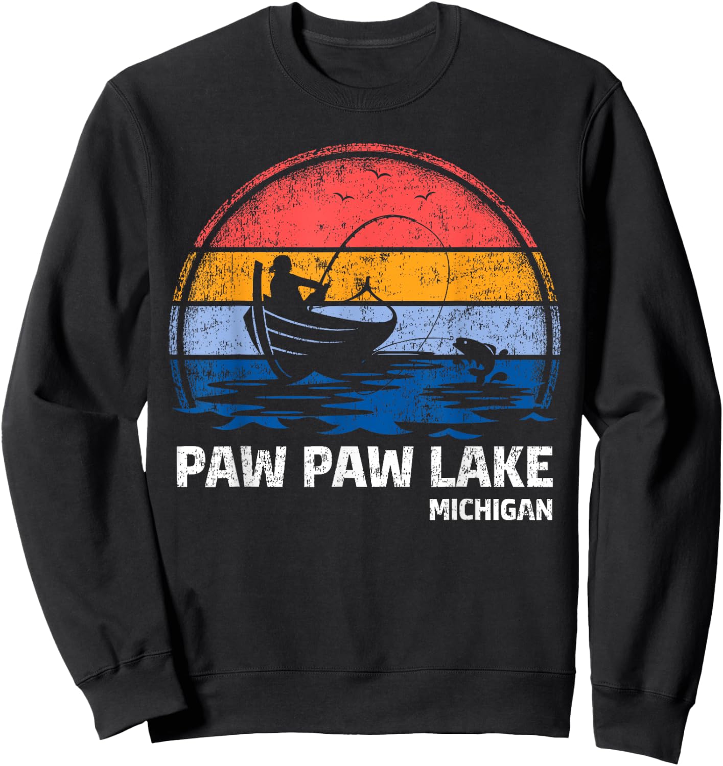 Vintage Retro Michigan Paw Paw Lake Summer Fishing Women Girls Kids Sweatshirt - Sweatshirt | Black