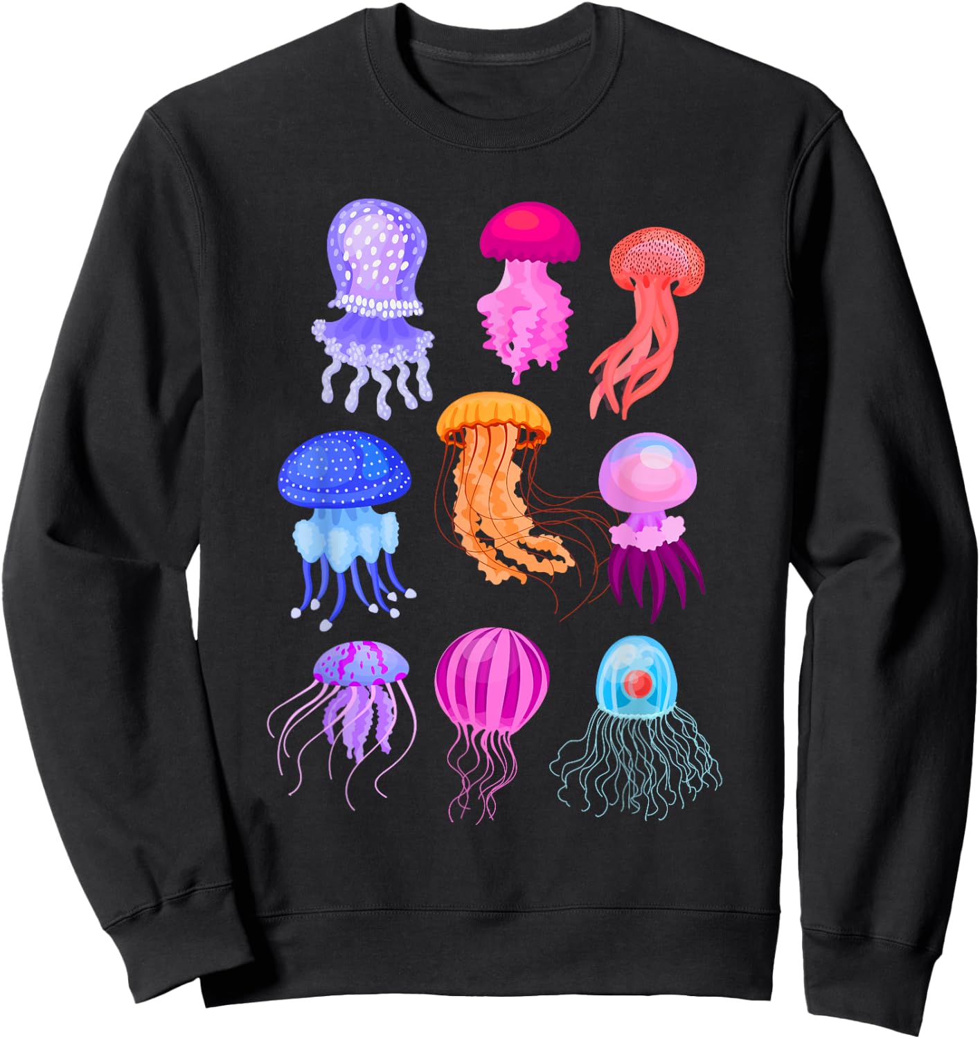 Retro Jellyfish Design Sweatshirt - Sweatshirt | Black