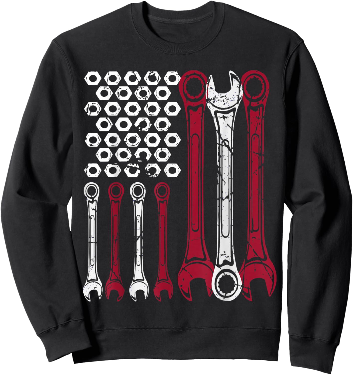 Patriotic Mechanic Wrench American Flag Sweatshirt - Sweatshirt | Black