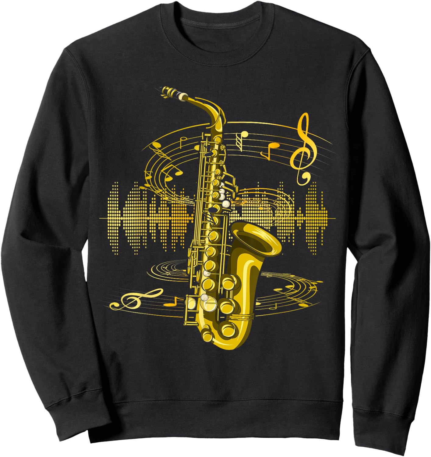 Music Sheet Music Saxophonist Clef Jazz Musician Saxophone Sweatshirt - Sweatshirt | Black