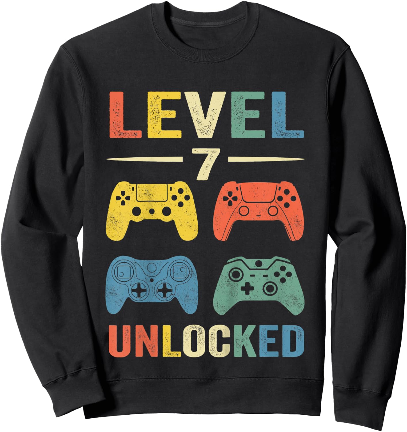 Kids Level 7 Unlocked Video Game 7th Birthday Gift Sweatshirt - Sweatshirt | Black