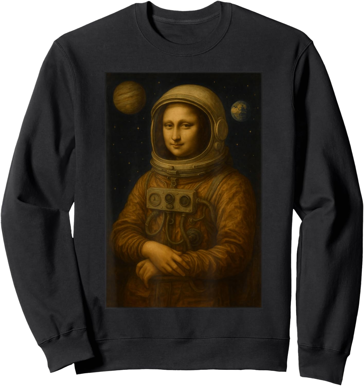 Mona Lisa Astronaut Space Art Aesthetic Cosmic Renaissance Sweatshirt - Sweatshirt | Black