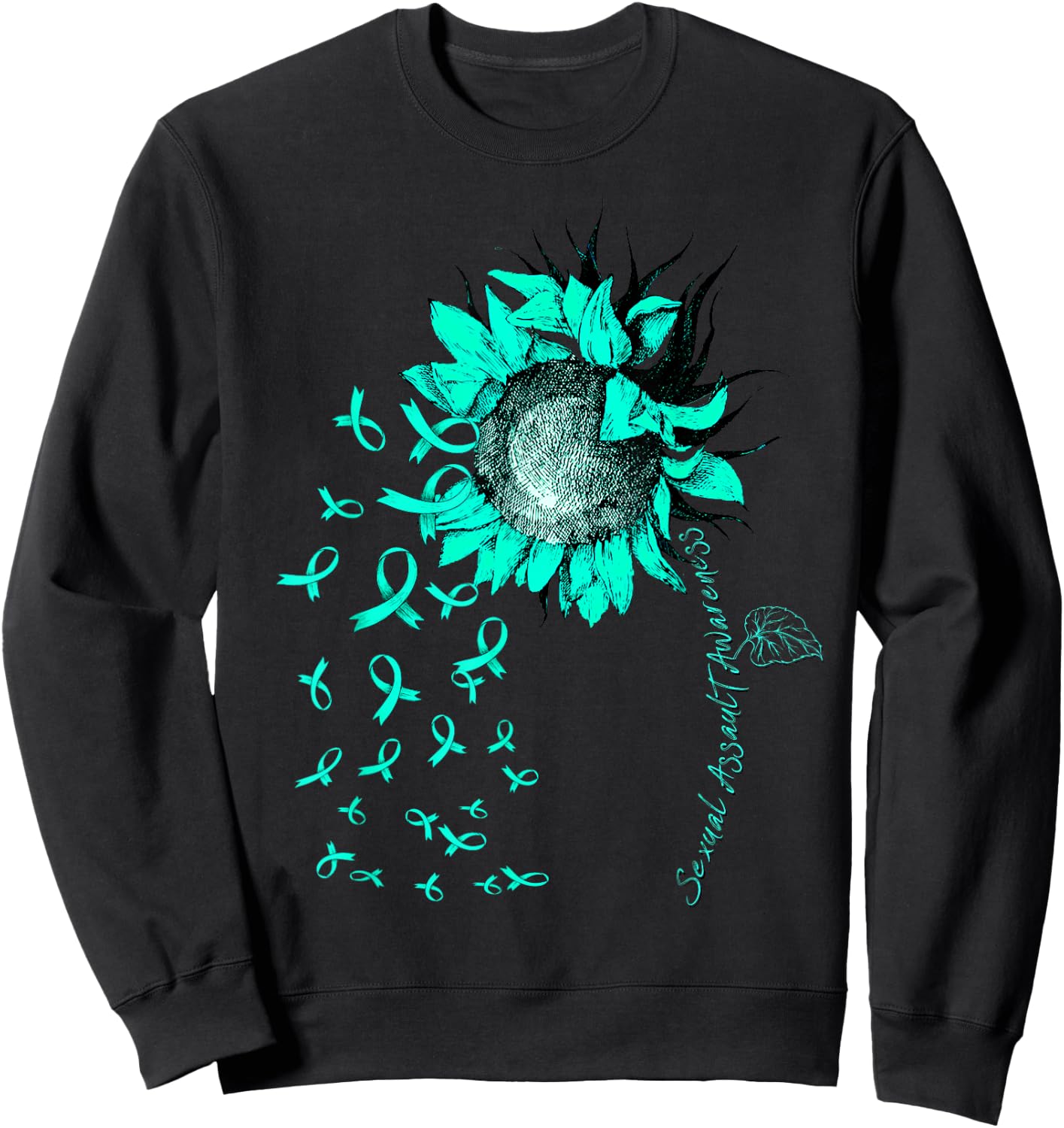 SEXUAL ASSAULT AWARENESS Sunflower Teal Ribbon Sweatshirt - Sweatshirt | Black