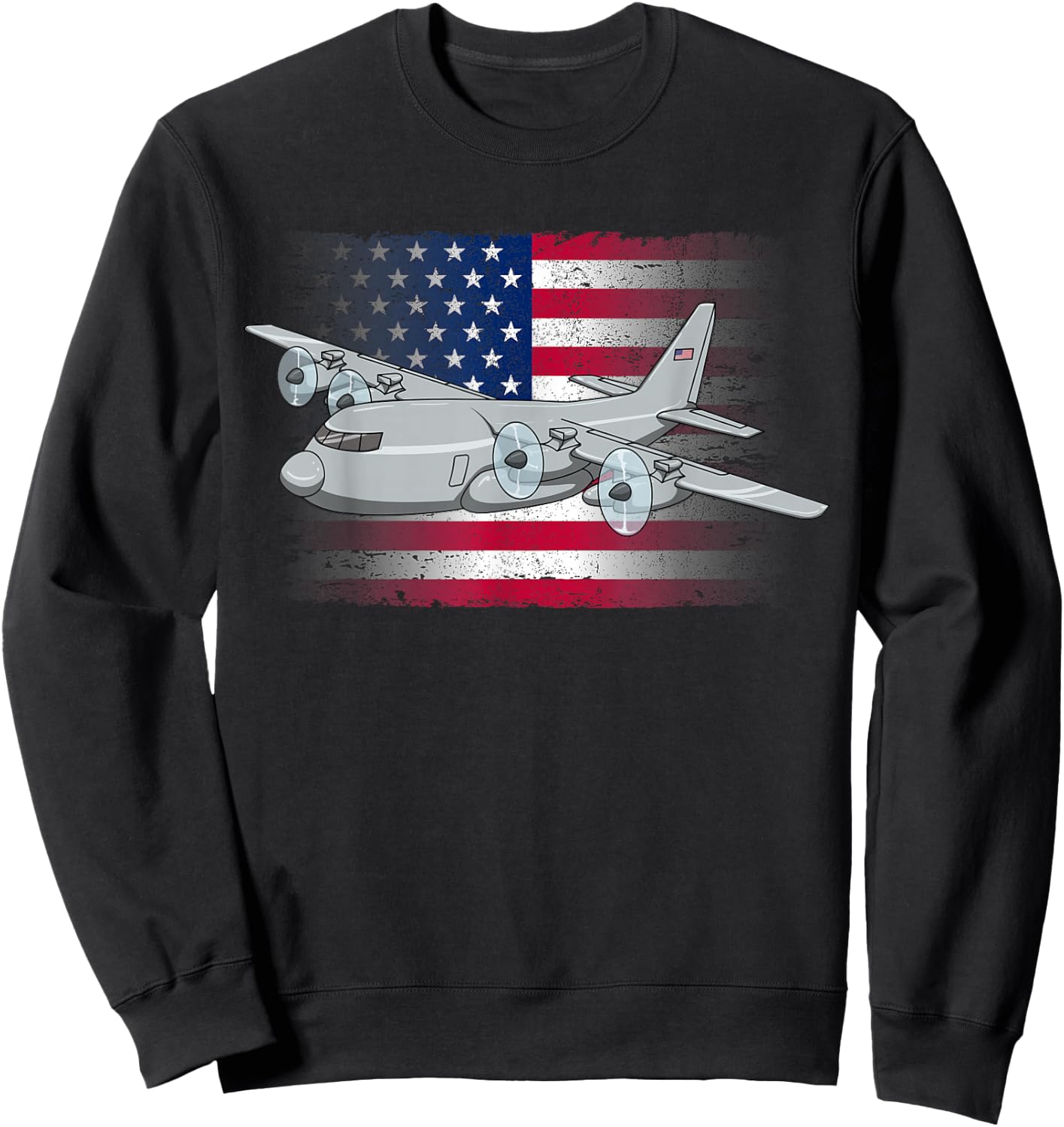 Flying C-130 American Flag Military Airplane C130 Hercules Women Kids Men Sweatshirt - Sweatshirt | Black