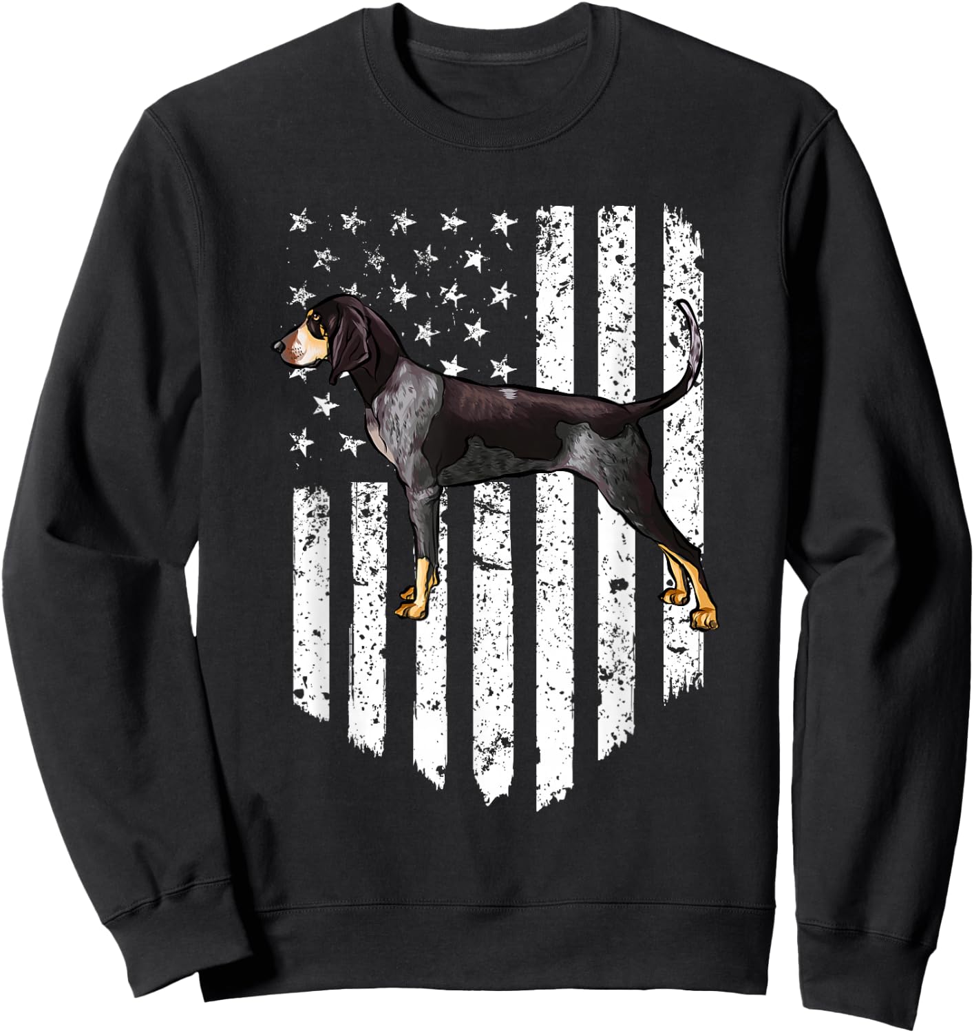 Black White American Flag Bluetick Coonhound 4th Of July USA Sweatshirt - Sweatshirt | Black