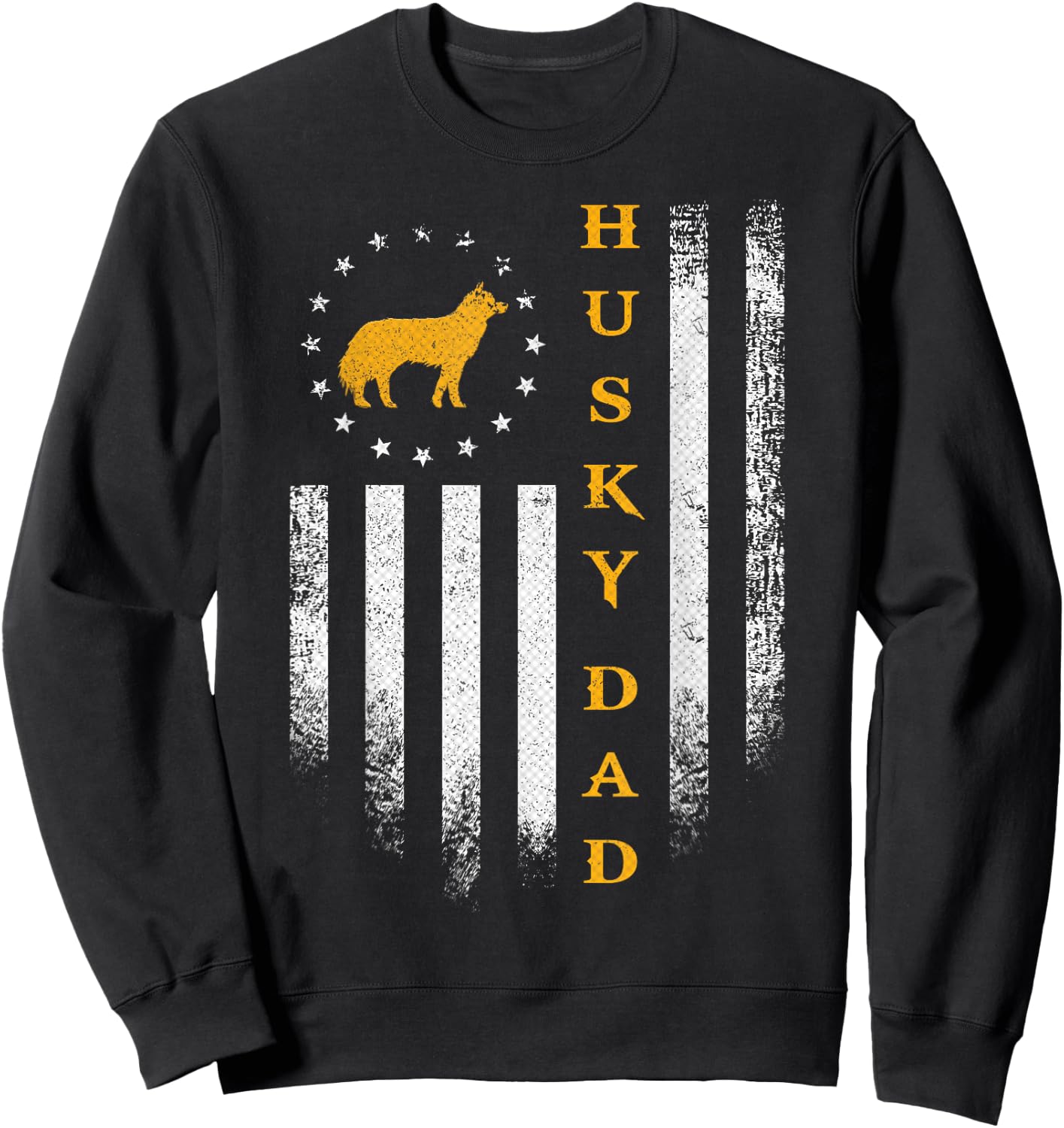Vintage USA Flag Proud Siberian Husky Dog Dad Silhouette Kids Men Sweatshirt - Sweatshirt | Black