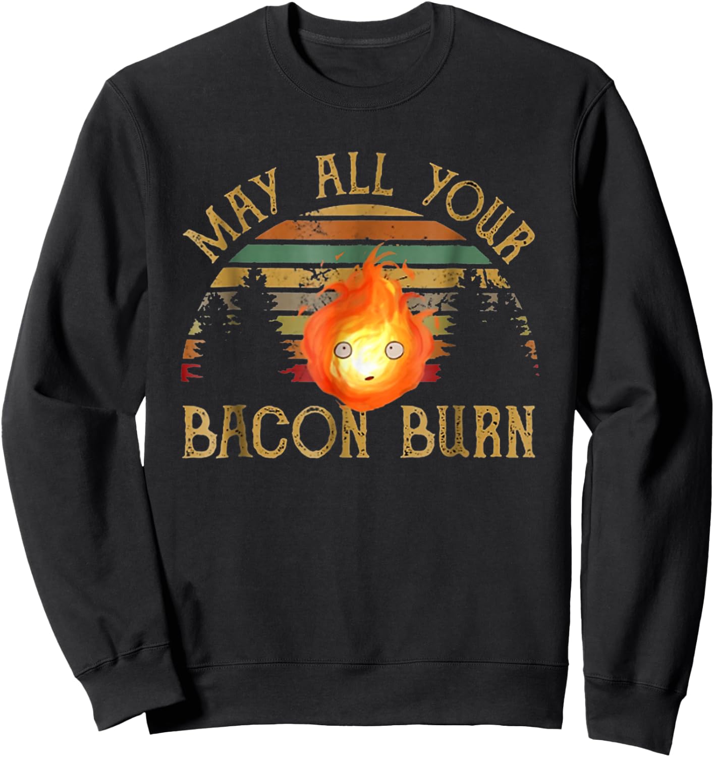 Vintage Retro May All Your Bacon Burn BBQ Grunge Sweatshirt - Sweatshirt | Black