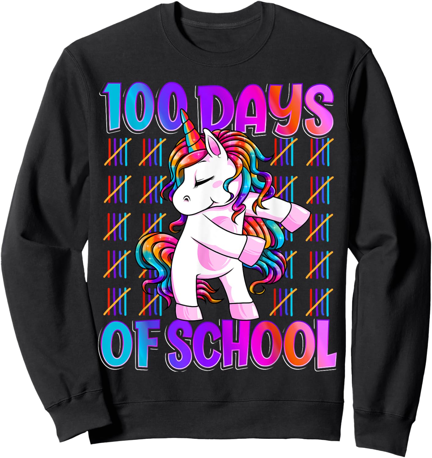 100 Magical Day of School And Still Awesome 100 Days Smarter Unicorn Kids School Shirt Black -Kids Small Sweatshirt - Sweatshirt | Black