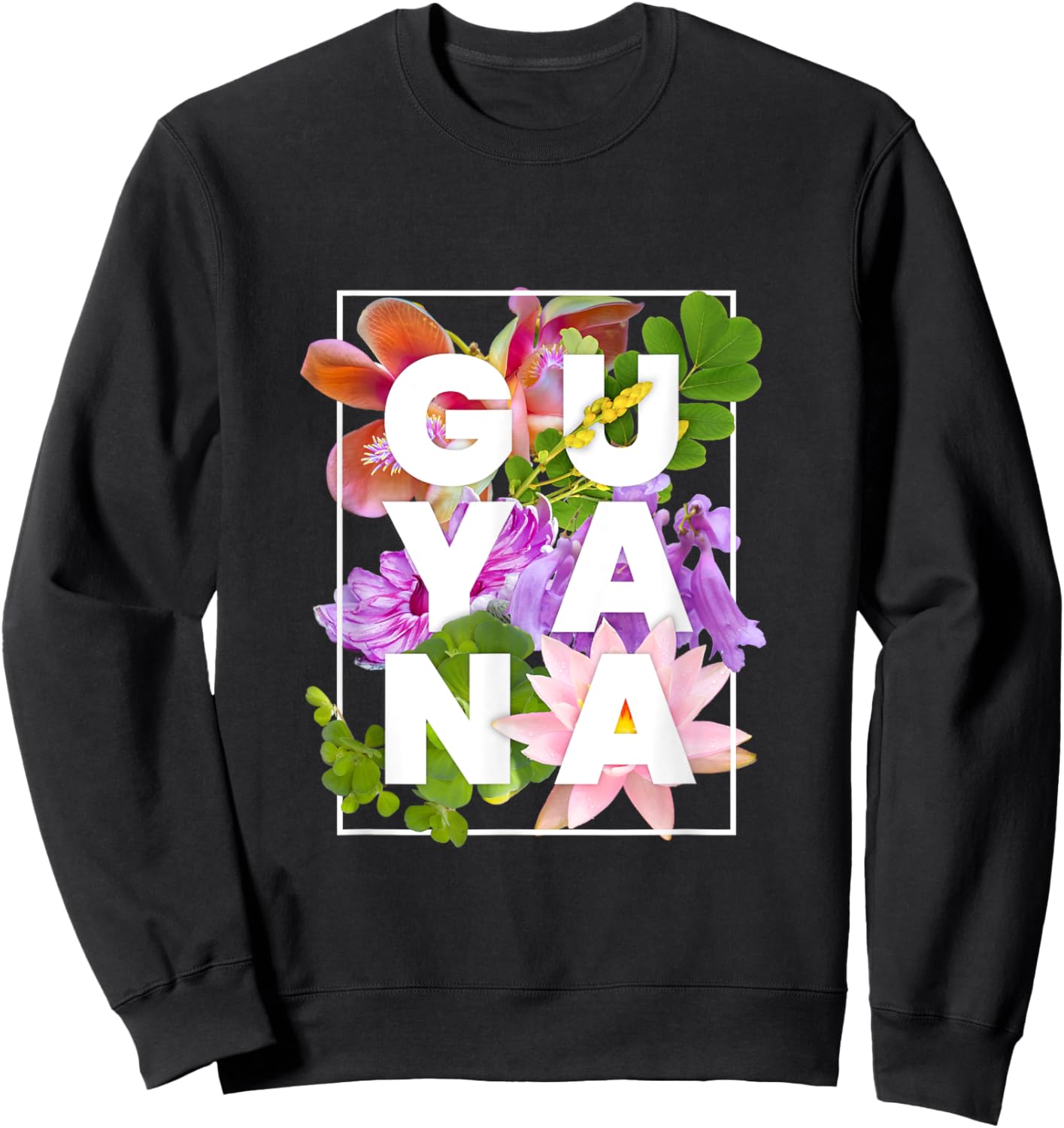 Flowers of Guyana Word Art - Guyanese Pride Sweatshirt - Sweatshirt | Black