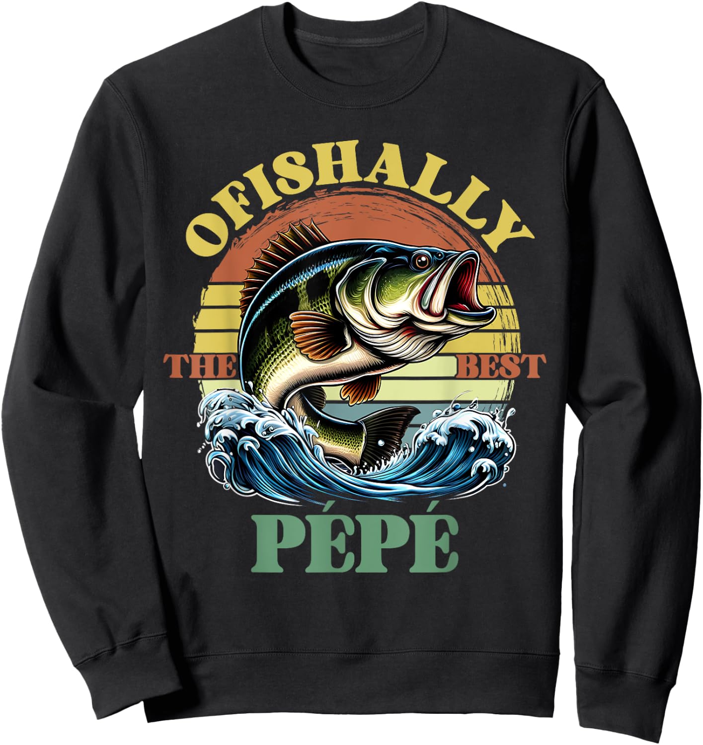 Ofishally The Best Pepe Retro Vintage Bass Fishing Sweatshirt - Sweatshirt | Black
