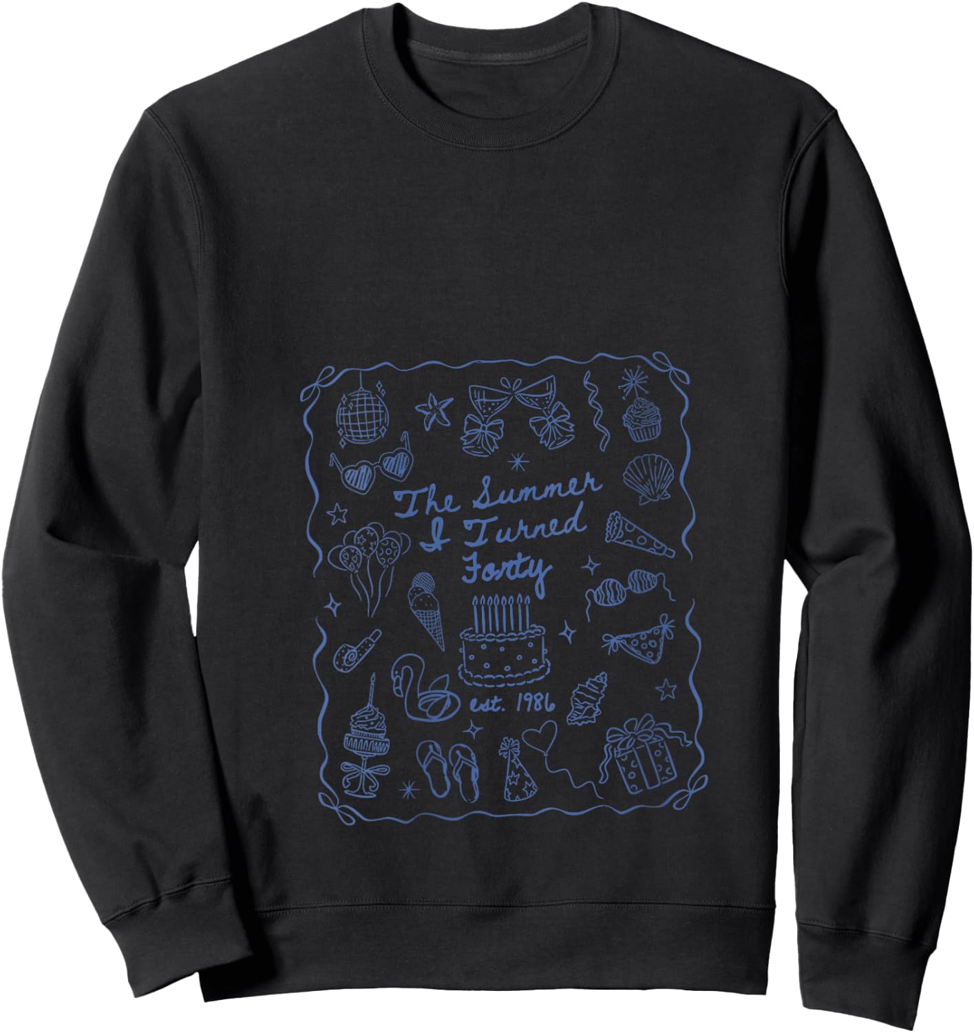 Women's Summer I Turned Forty Coquette Bow Coastal 40th Birthday V-Neck Sweatshirt - Sweatshirt | Black