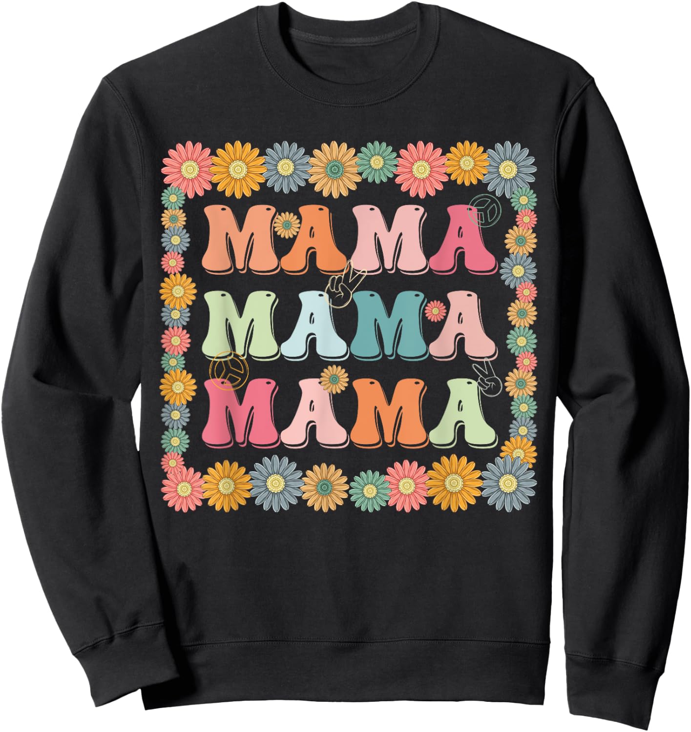 Groovy Mama Family Matching Mother's Day Party Women Hippie Sweatshirt - Sweatshirt | Black
