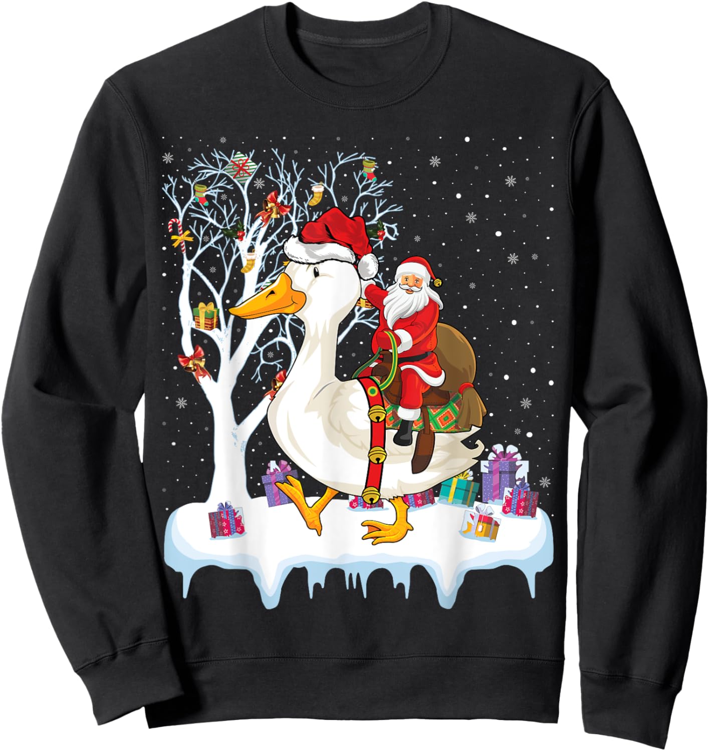 Goose Duck Bird Lover Xmas Gift Santa Riding Goose Christmas Sweatshirt - Sweatshirt | Black