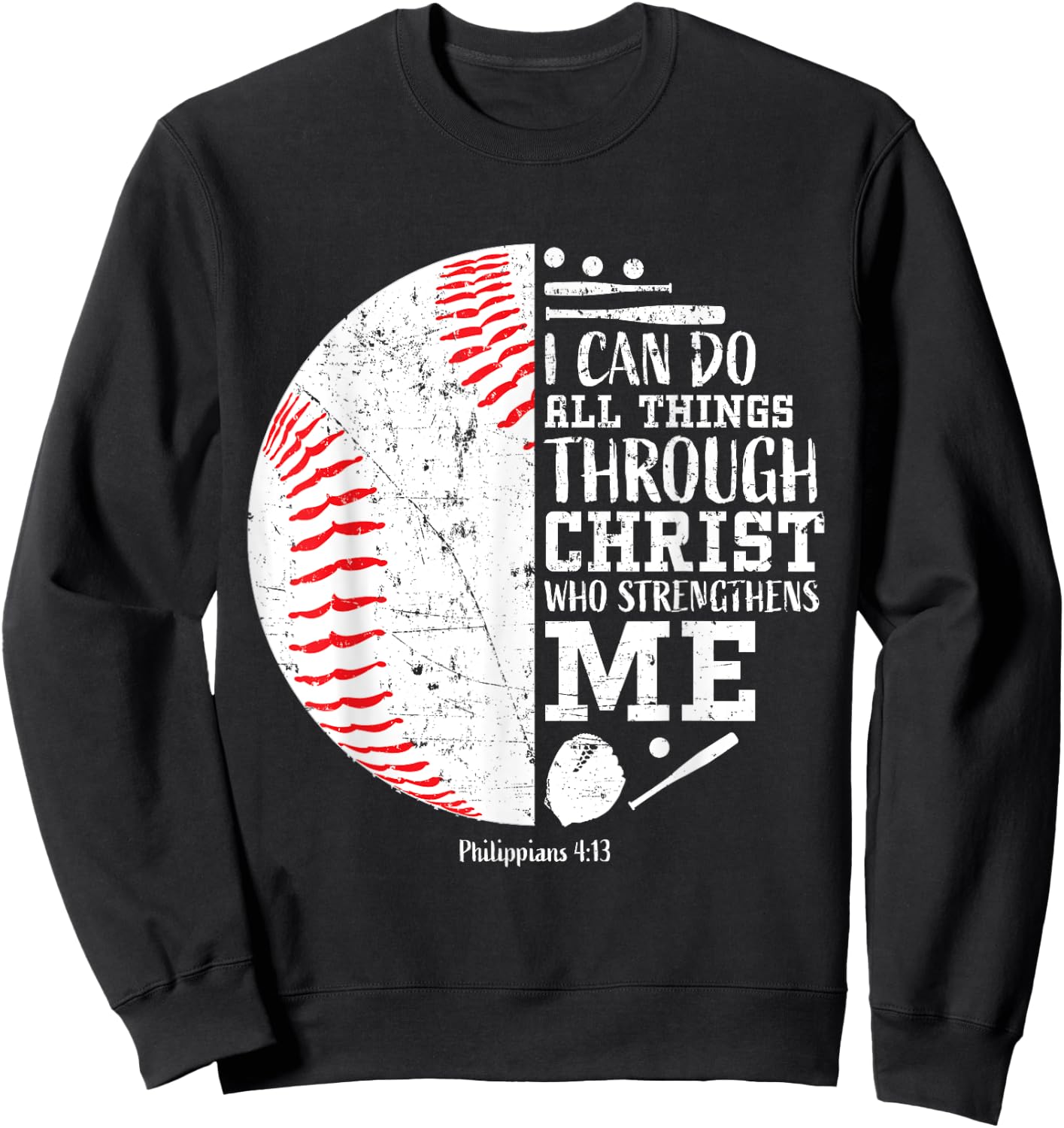 Baseball Gifts Bible Verse Sayings Philippians 4:13 Boys Men Sweatshirt - Sweatshirt | Black