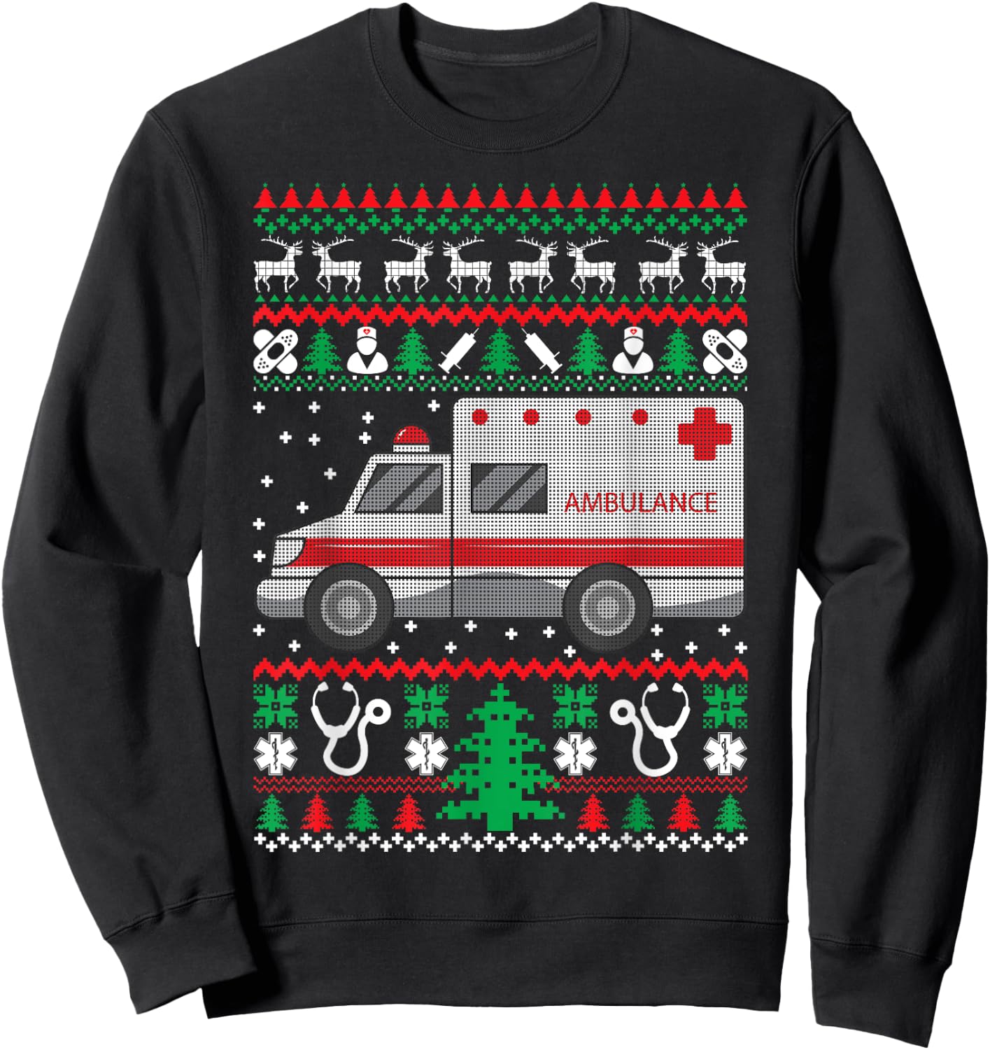 Sanitäter Geschenke Paramedic Gifts EMT EMS Ugly Christmas Funny Holiday Sweatshirt - Sweatshirt | Black