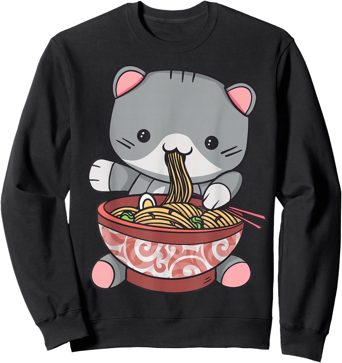 Ramen Cat Japanese Kawaii Anime Lover Sweatshirt - Sweatshirt | Black