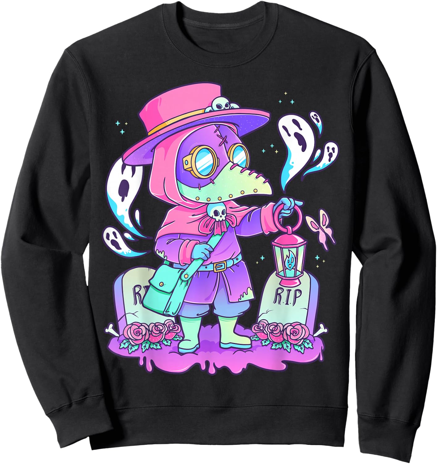 Pastel Goth Cute Creepy Plague Doctor Kawaii Menhera Wiccan Small Sweatshirt - Sweatshirt | Black