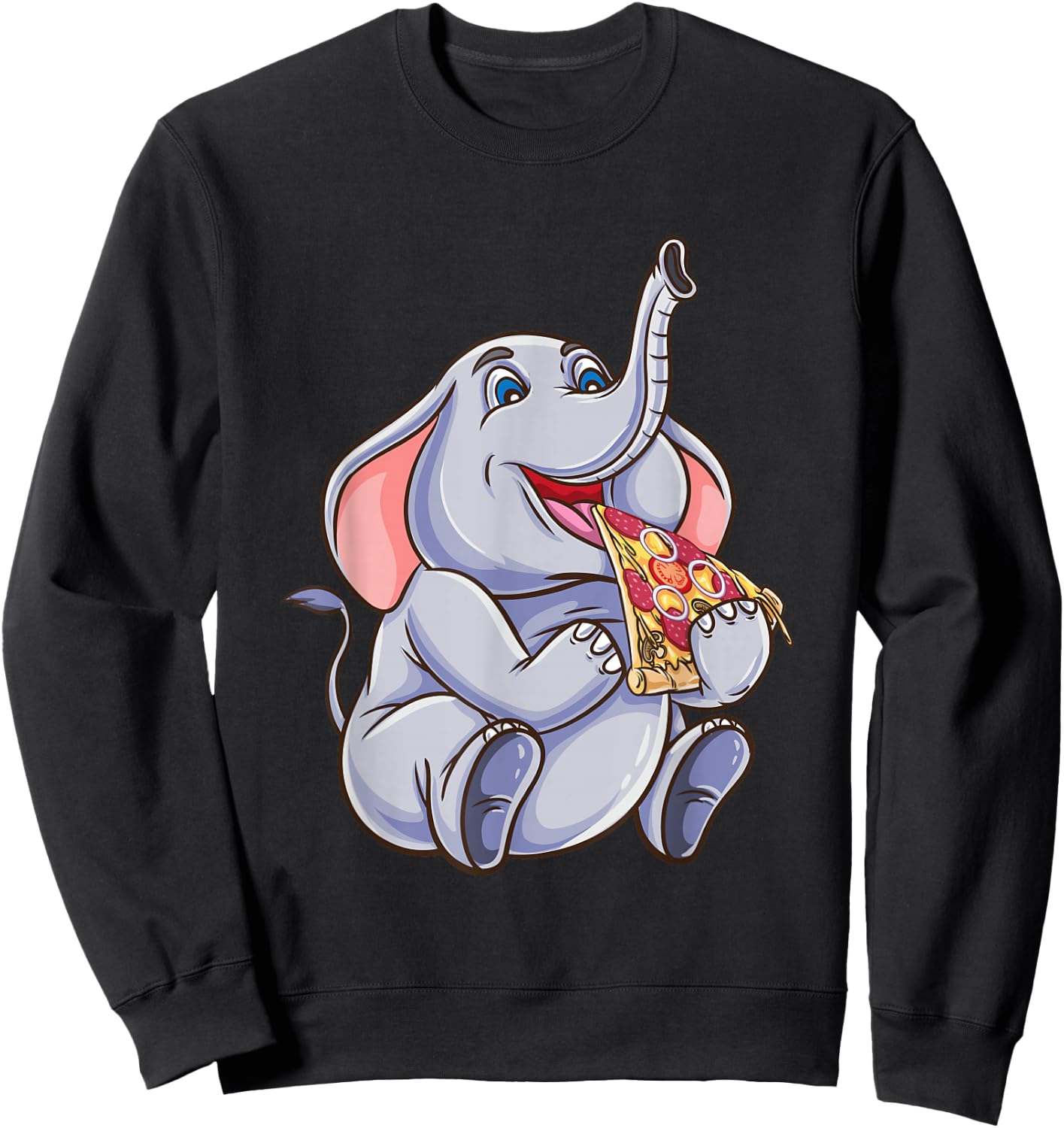 Funny Elephant Eating Pizza Sweatshirt - Sweatshirt | Black