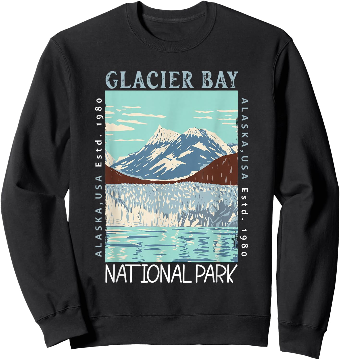 Glacier Bay National Park Alaska Distressed Vintage Sweatshirt - Sweatshirt | Black