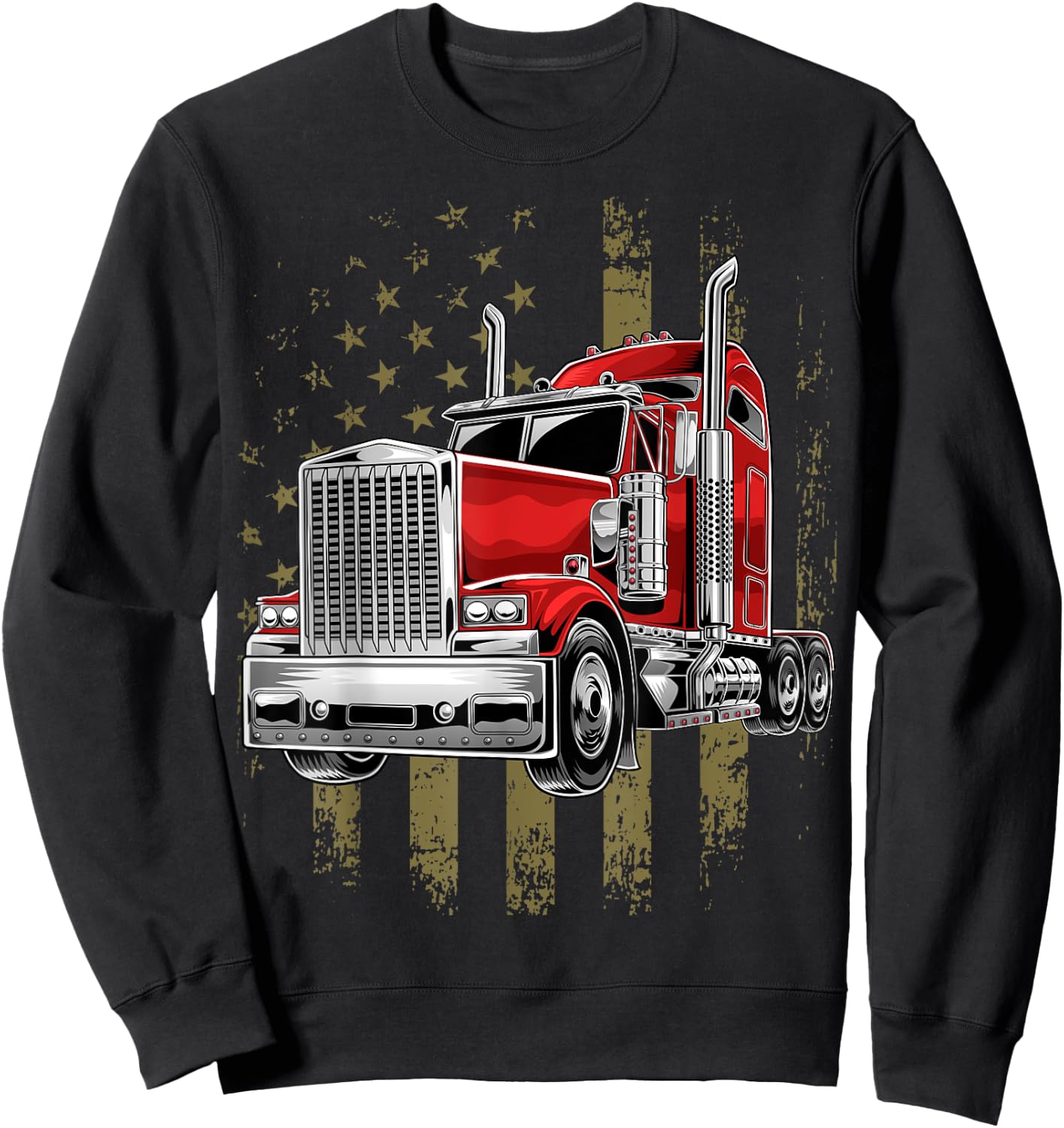 Patriotic Truck Driver American Flag Shirt Trucker Gifts Men Sweatshirt - Sweatshirt | Black