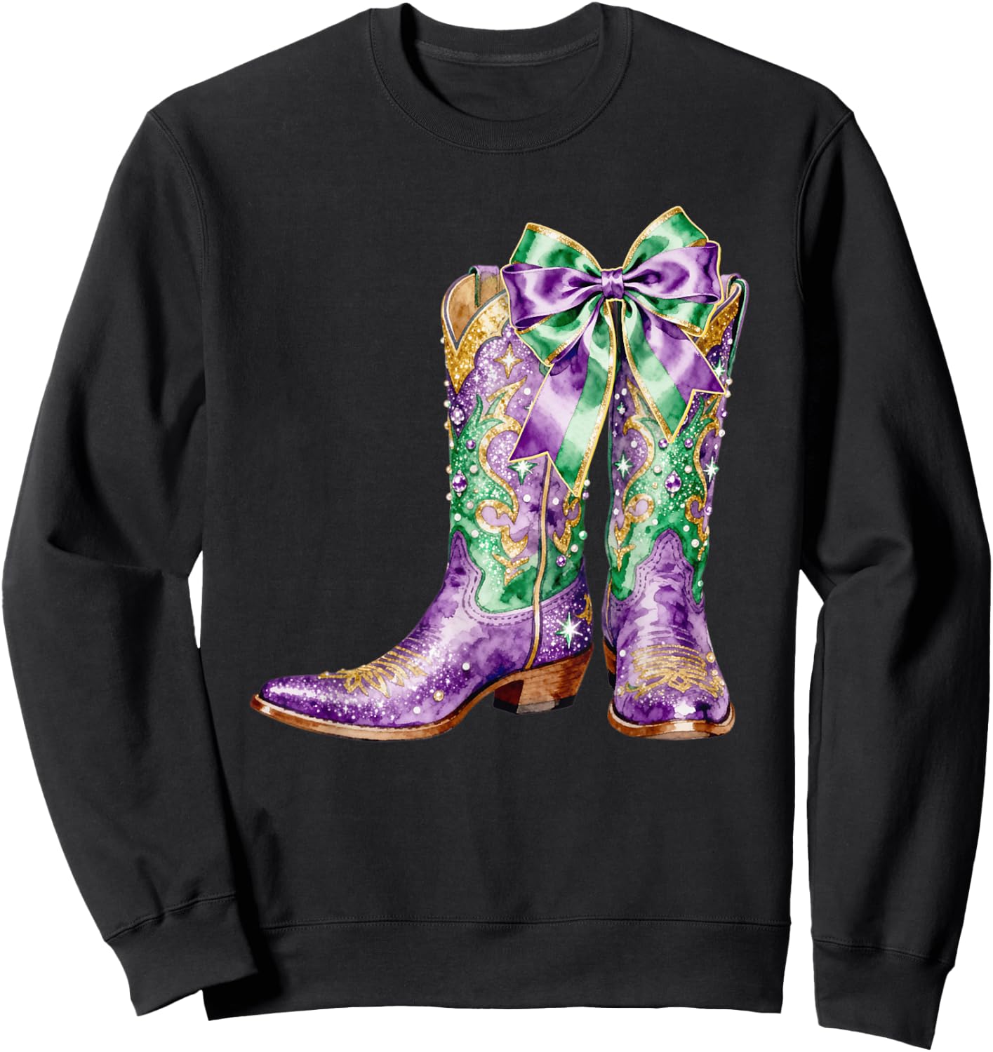Mardi Gras Western Cowgirl Boots Coquette Bow Women Girls Sweatshirt - Sweatshirt | Black
