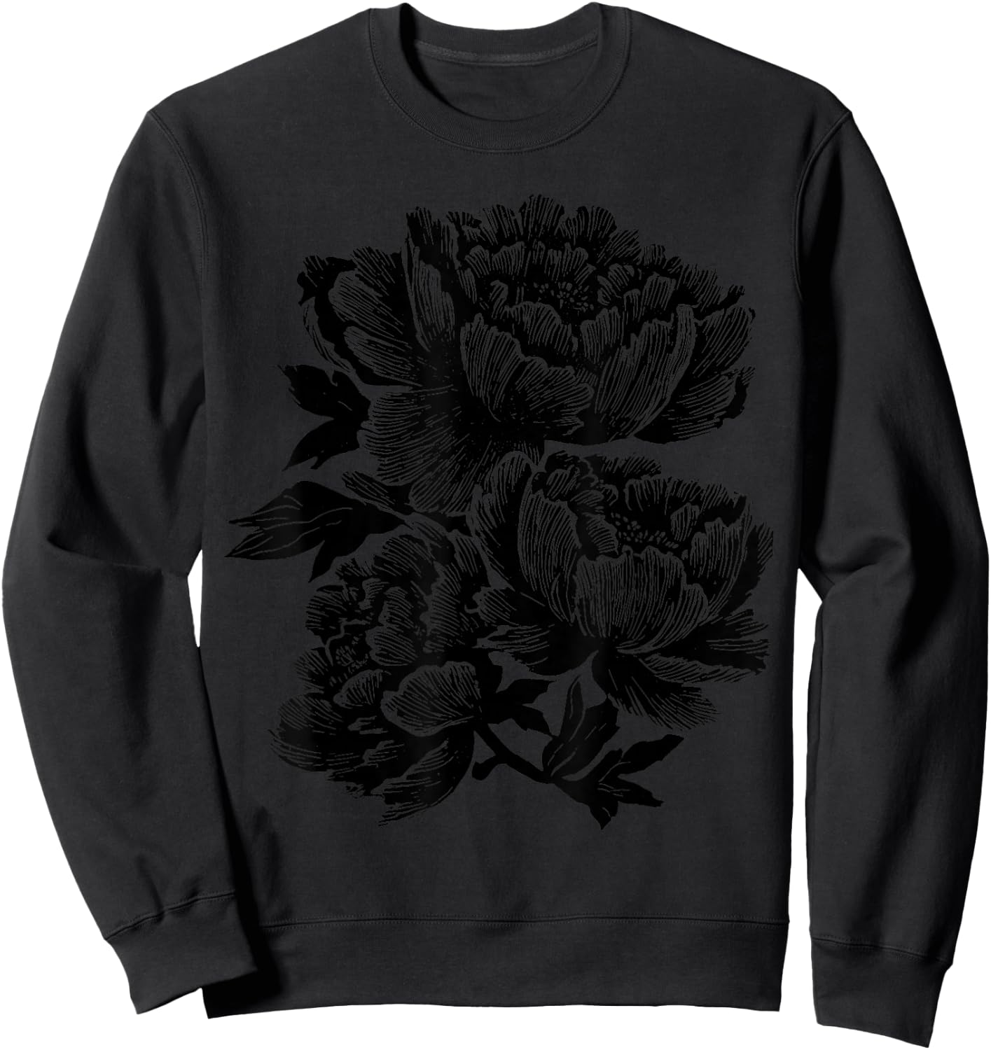Peony Flower Botanical Vintage Wildflower Floral Sweatshirt - Sweatshirt | Black