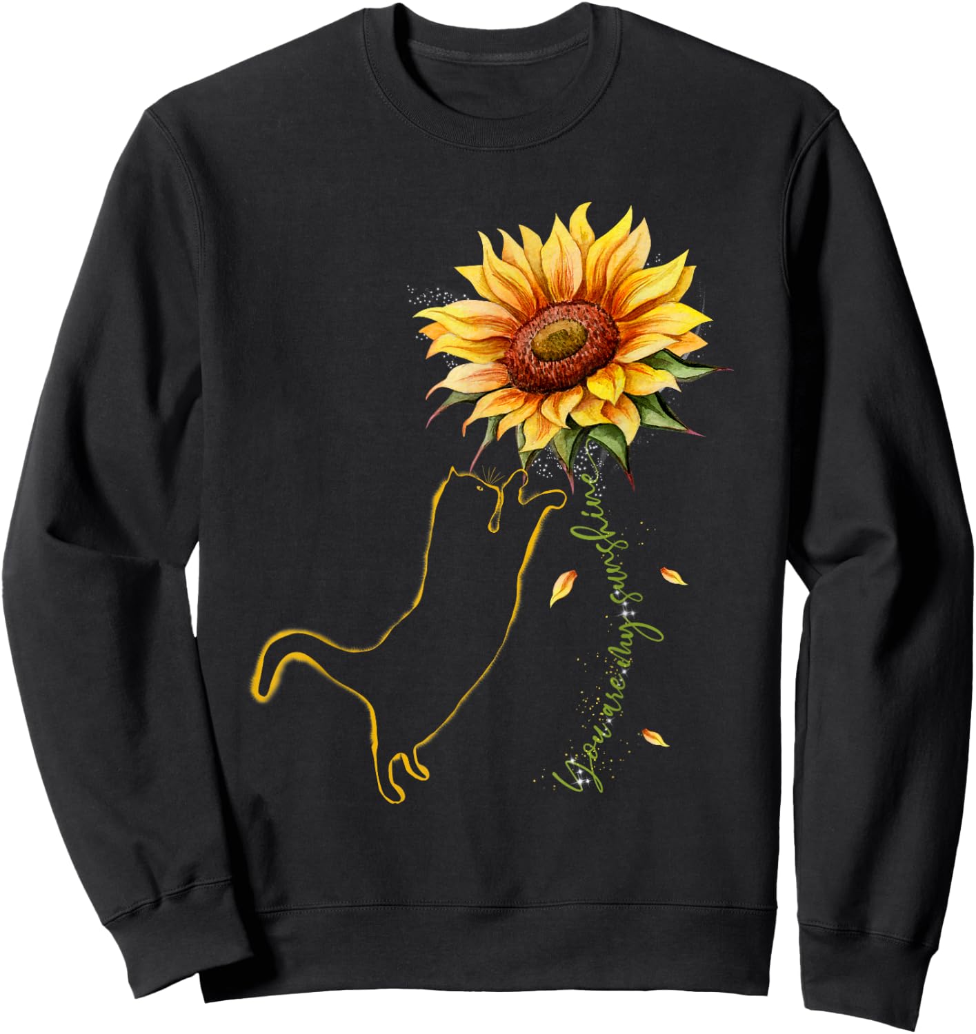 Cat Graphic , Cat Sunflower Shirt, Cat Sunshine, Cat Lover Sweatshirt - Sweatshirt | Black