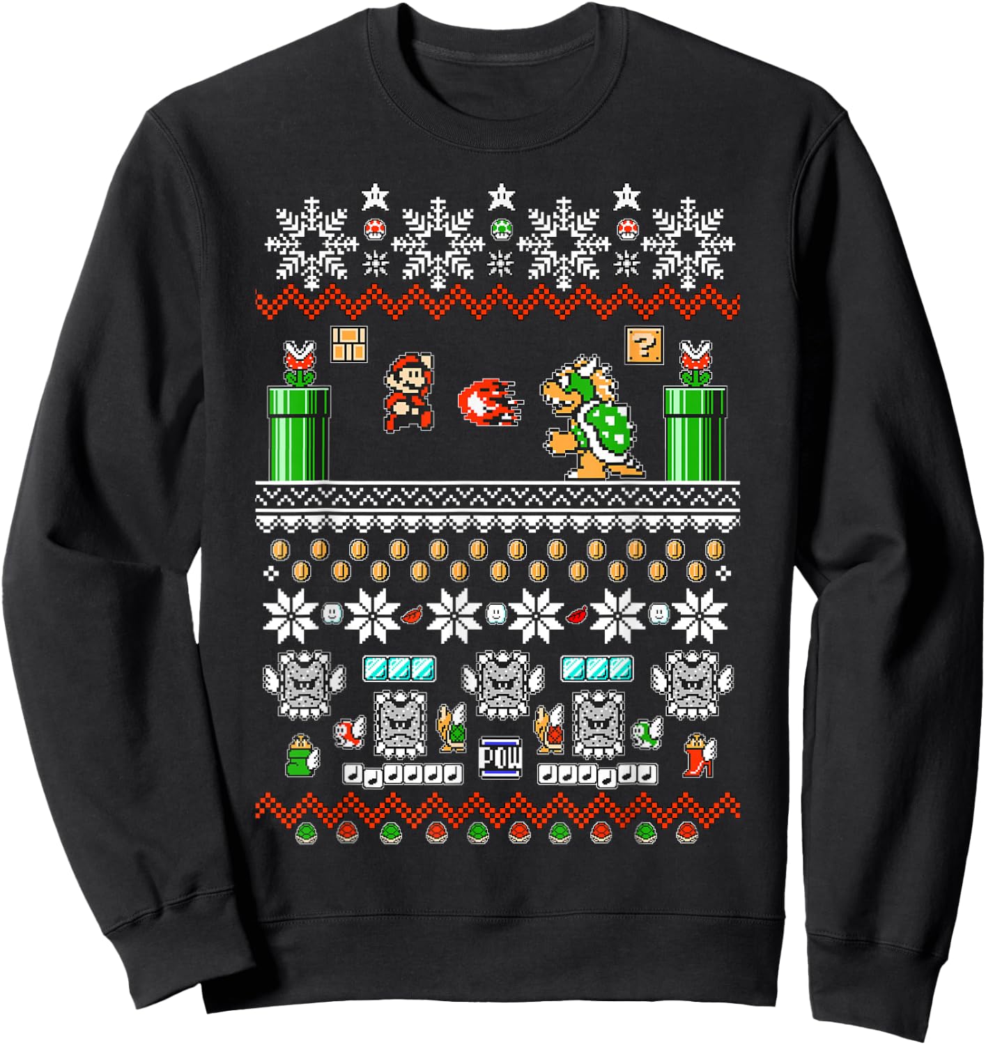 Super Mario and Bowser Game Play Ugly Christmas Design Sweatshirt - Sweatshirt | Black