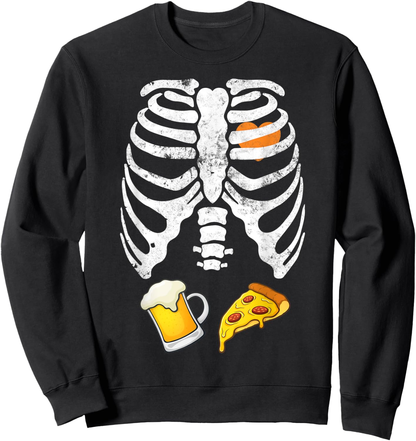 Skeleton Halloween Beer Pizza Funny Pregnancy X Ray Sweatshirt - Sweatshirt | Black