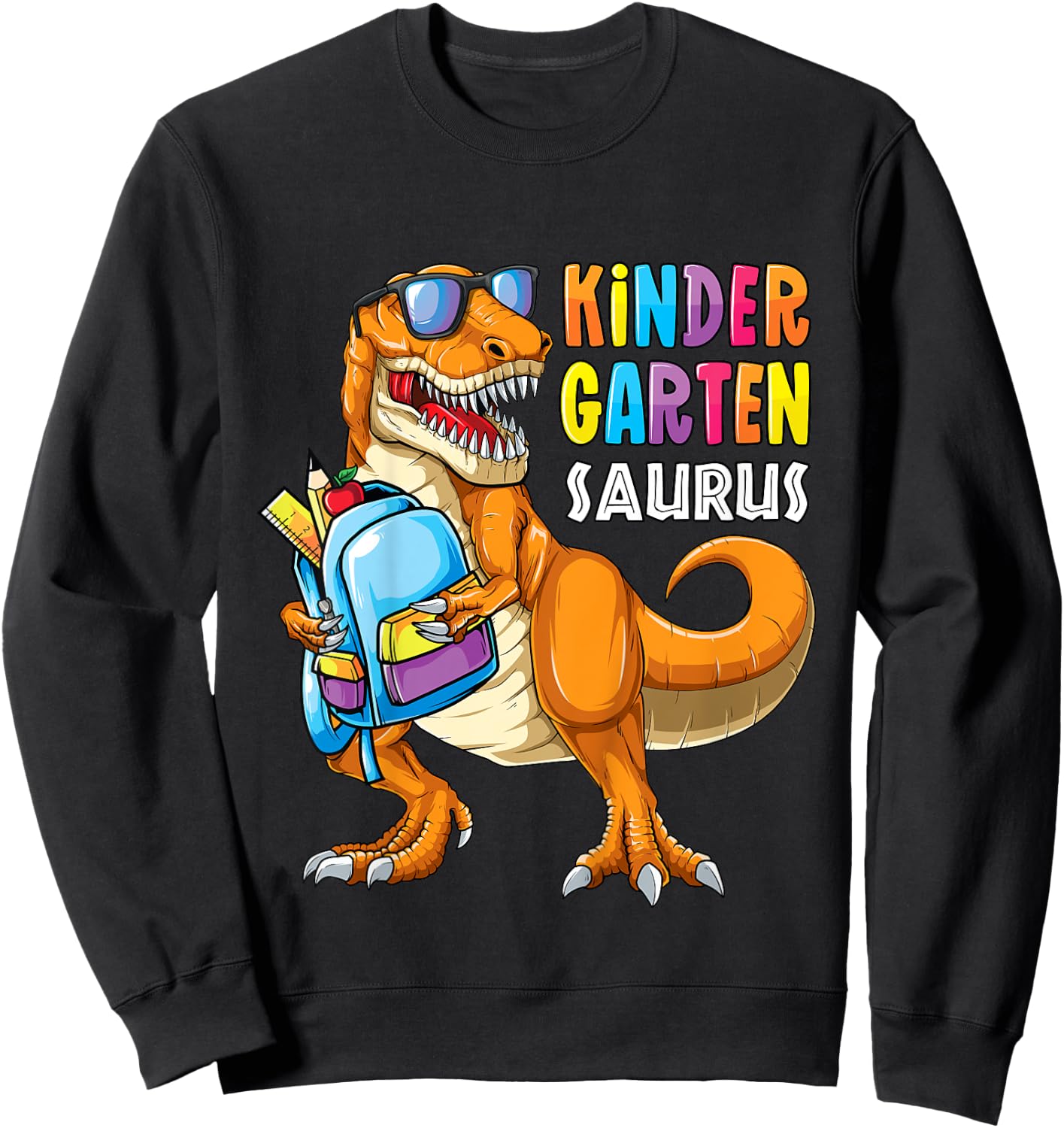 Kids First Day of Kindergarten Saurus T Rex Back to School Boys Sweatshirt - Sweatshirt | Black