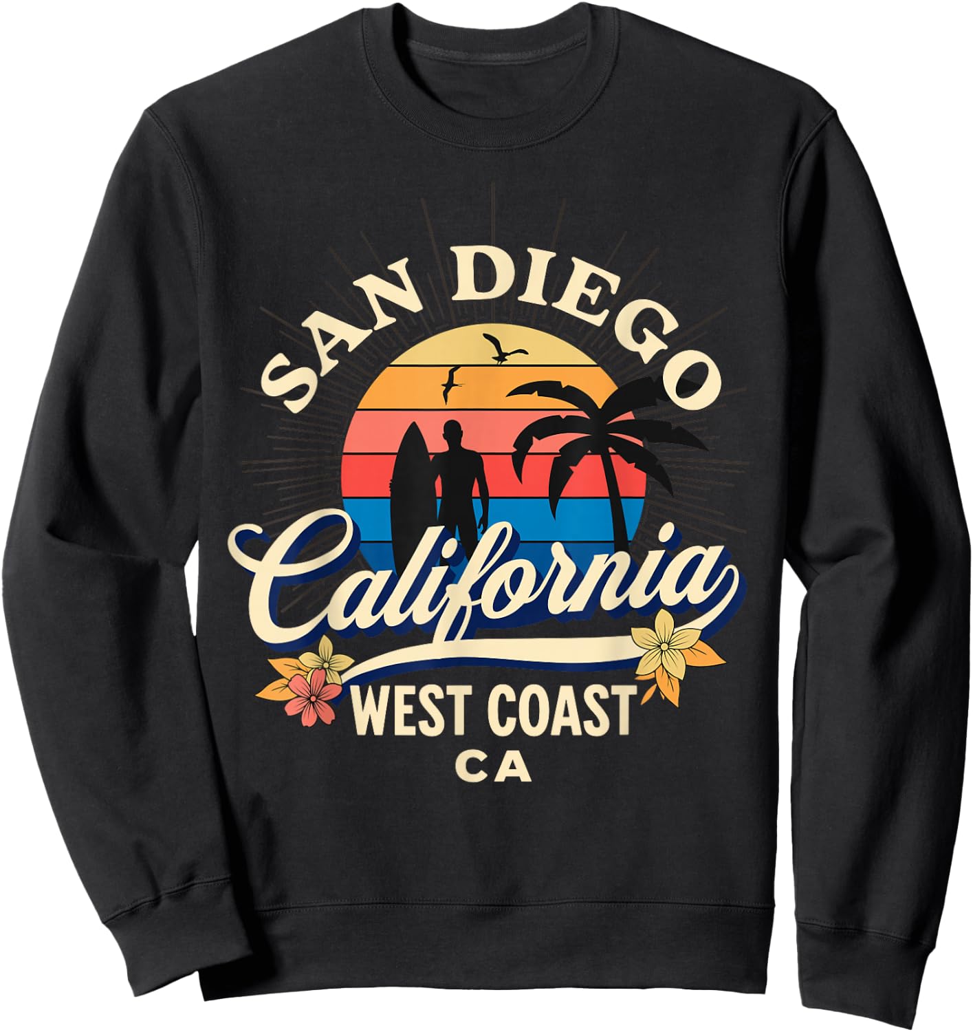 San Diego California Beach Surf Summer Vacation Vintage Sweatshirt - Sweatshirt | Black