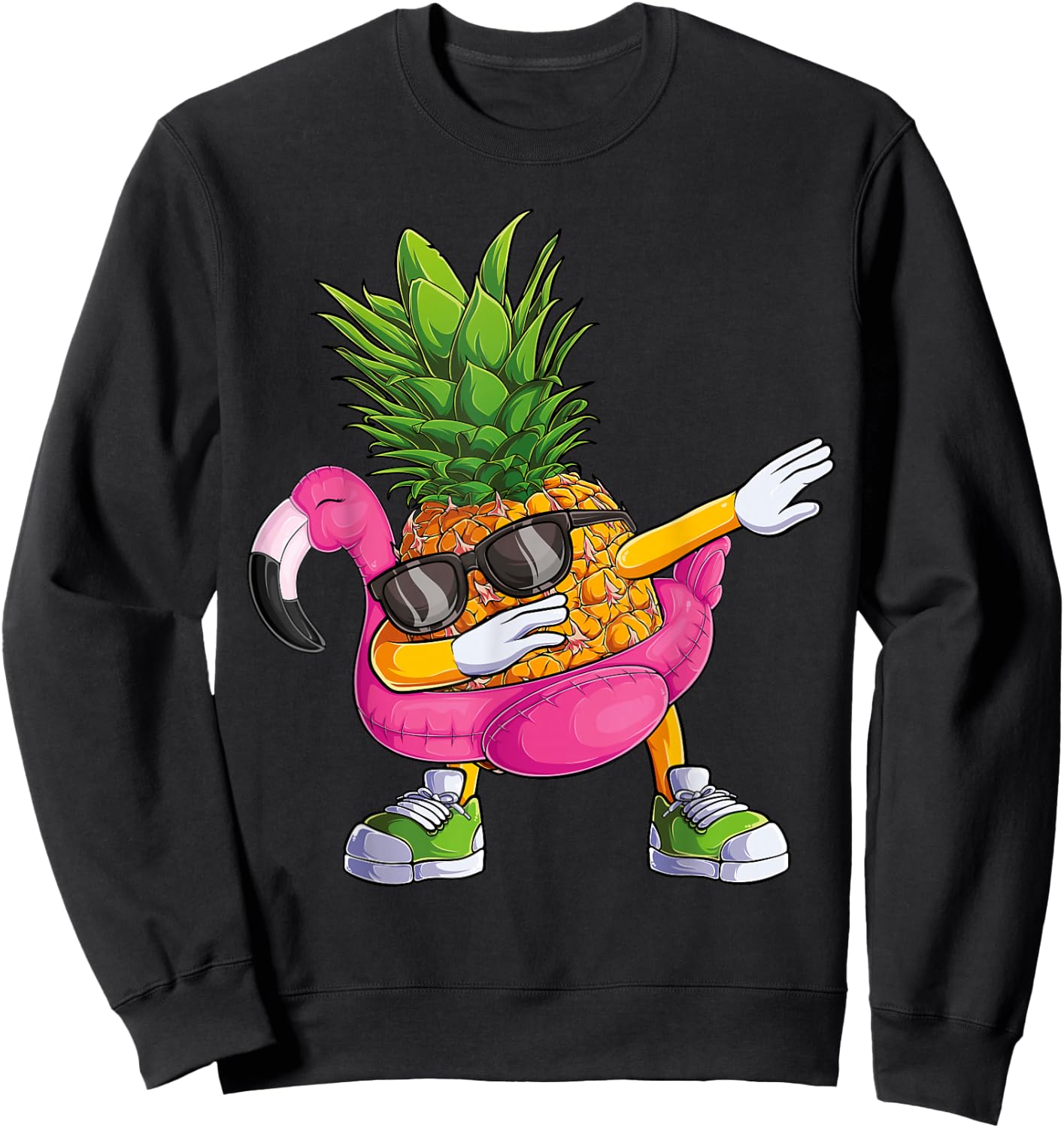 Dabbing Pineapple Flamingo Tropical Aloha Beach Hawaiian Sweatshirt - Sweatshirt | Black