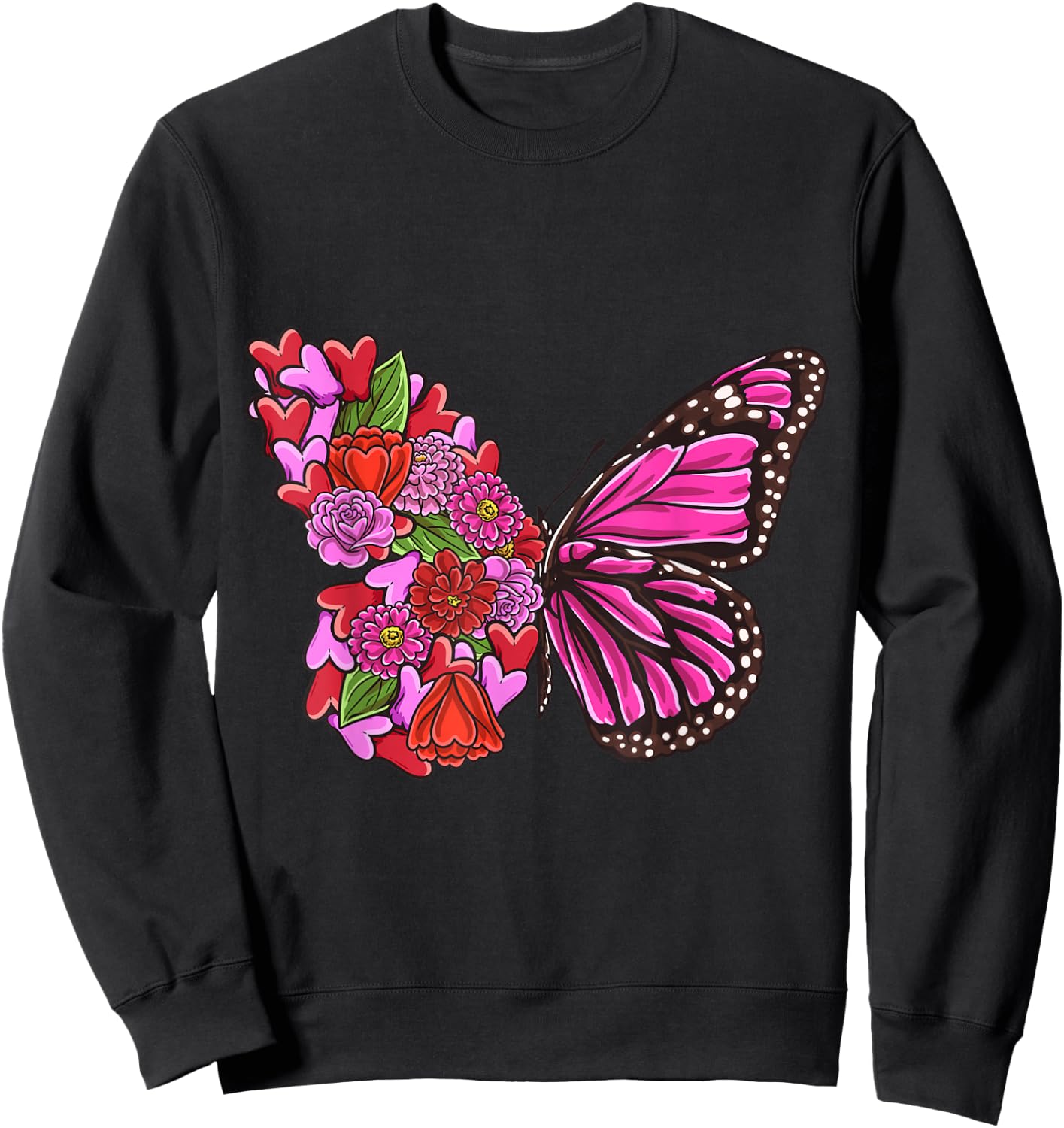 Beautiful Butterfly with half Pink flowers butterflies girl Sweatshirt - Sweatshirt | Black