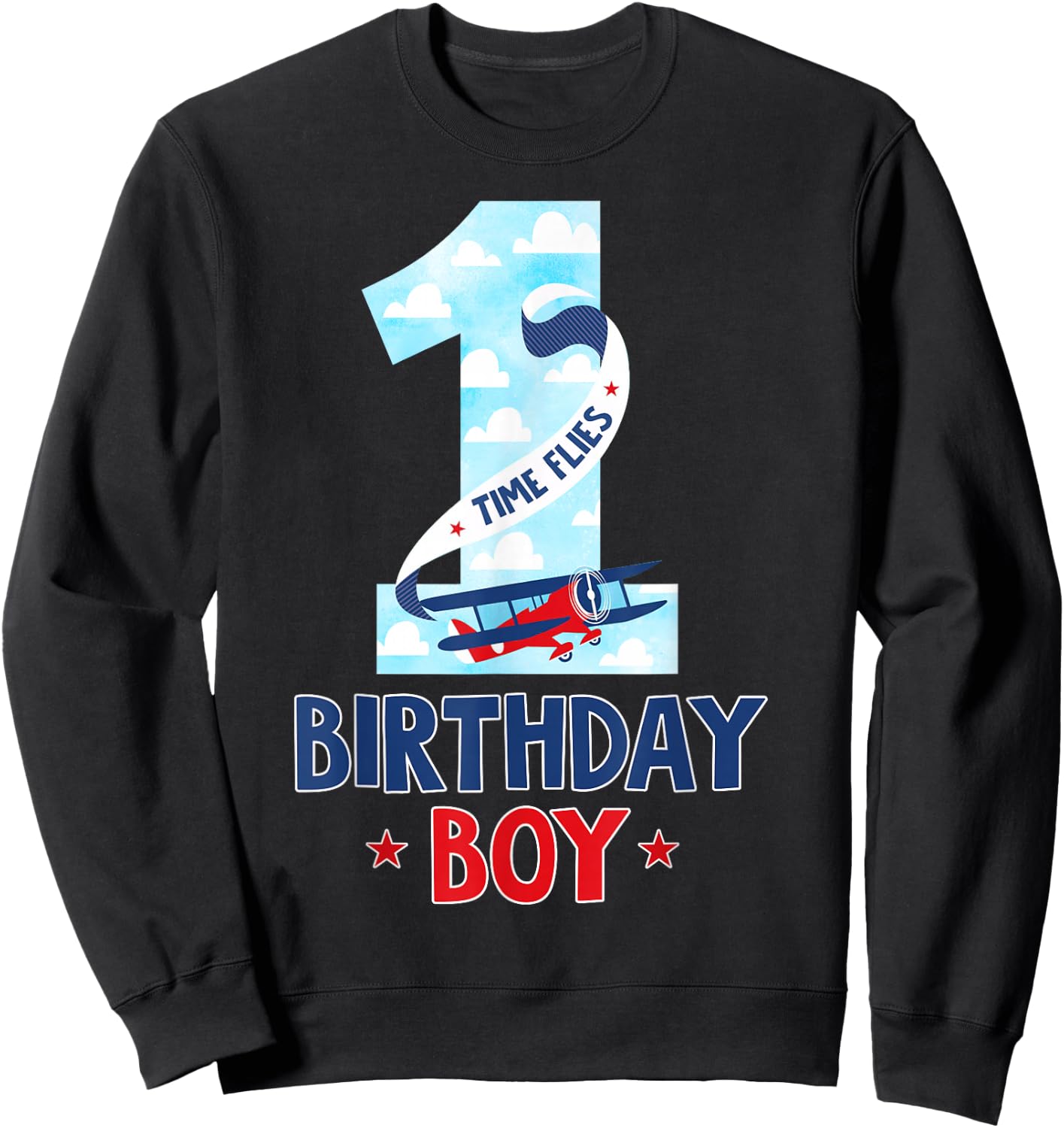1 Year Old Birthday Outfit Boy Airplane Pilot 1st Bday Sweatshirt - Sweatshirt | Black