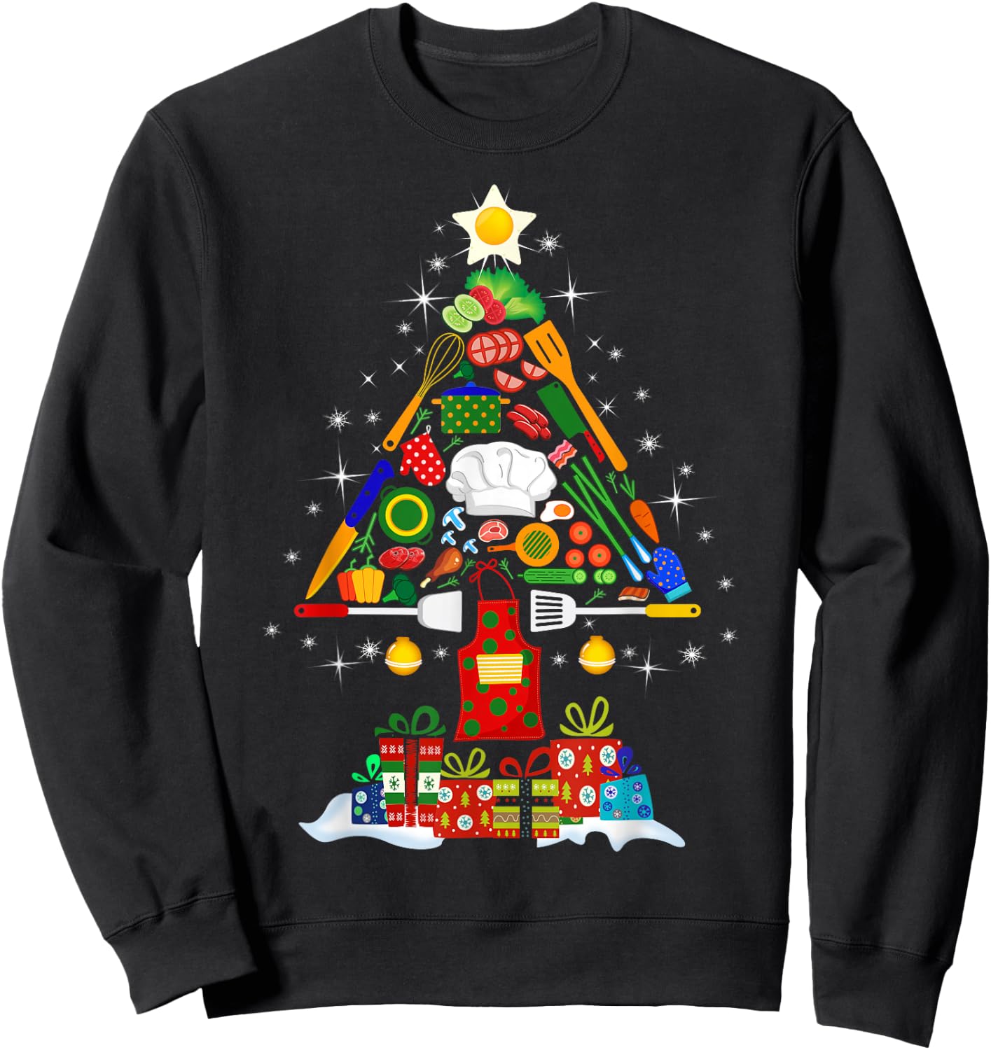 Christmas Tree Chef Cooking Novelty Funny Cook Women Sweatshirt - Sweatshirt | Black