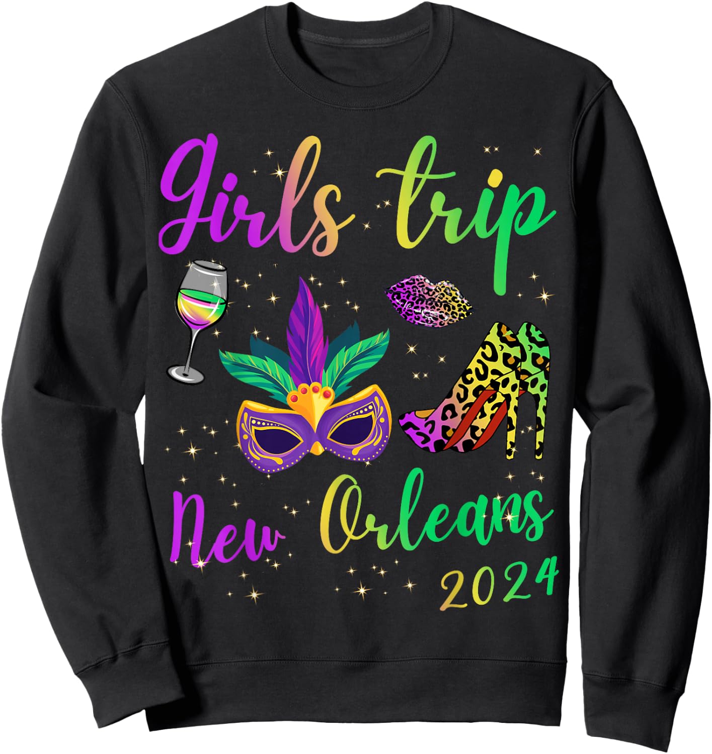 Girls Trip New Orleans 2024 Mardi Gras Mask Beads Matching Sweatshirt - Sweatshirt | Black