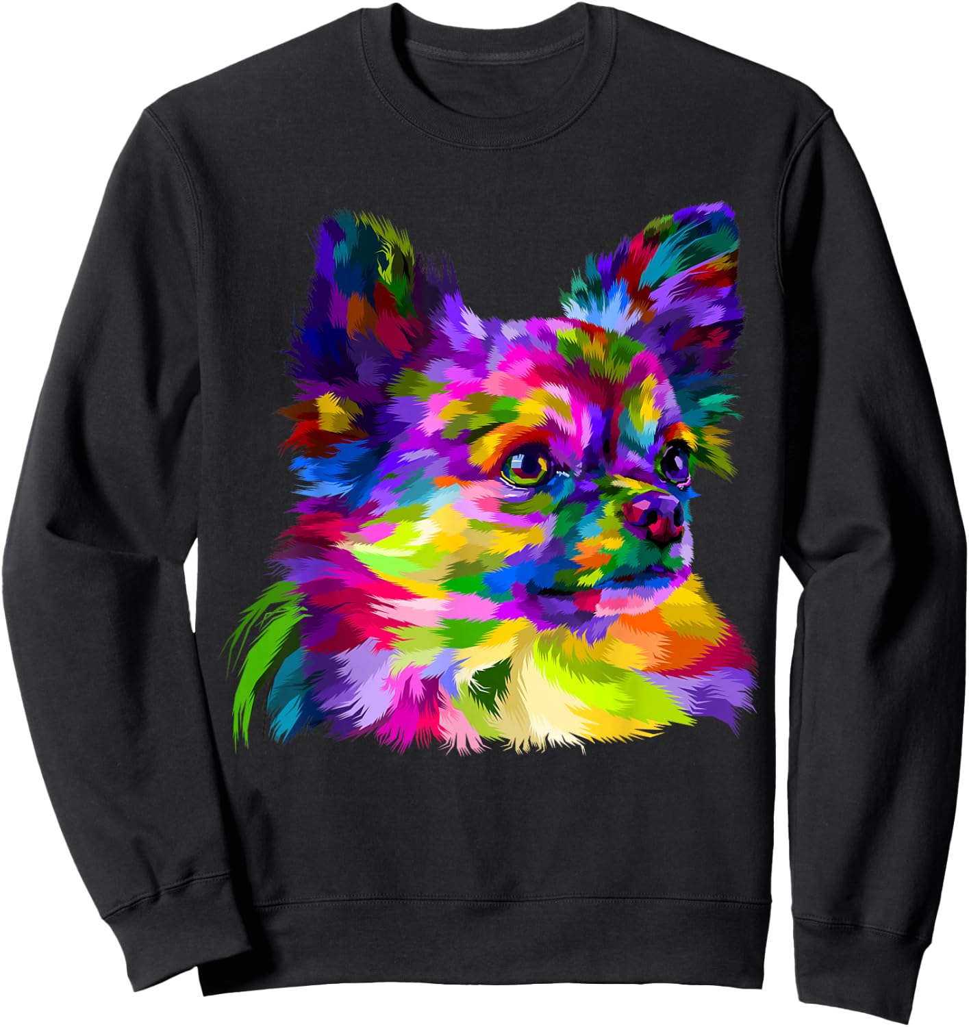 Long Hair Chihuahua Pop Art Portrait Art for Dog Owners Sweatshirt - Sweatshirt | Black