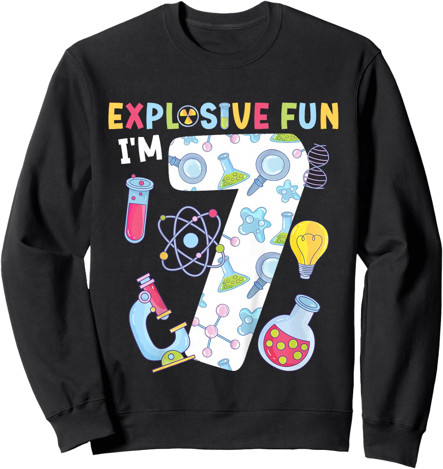 Kids 7th Science Birthday Party 7 Year Old Scientist Birthday Sweatshirt - Sweatshirt | Black