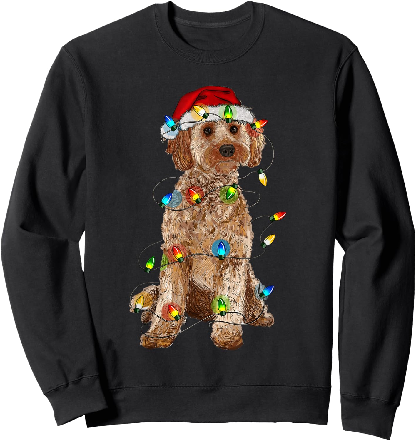 Cockapoo Christmas Tree Light Pajama Dog Lover Xmas Funny Sweatshirt - Sweatshirt | Black