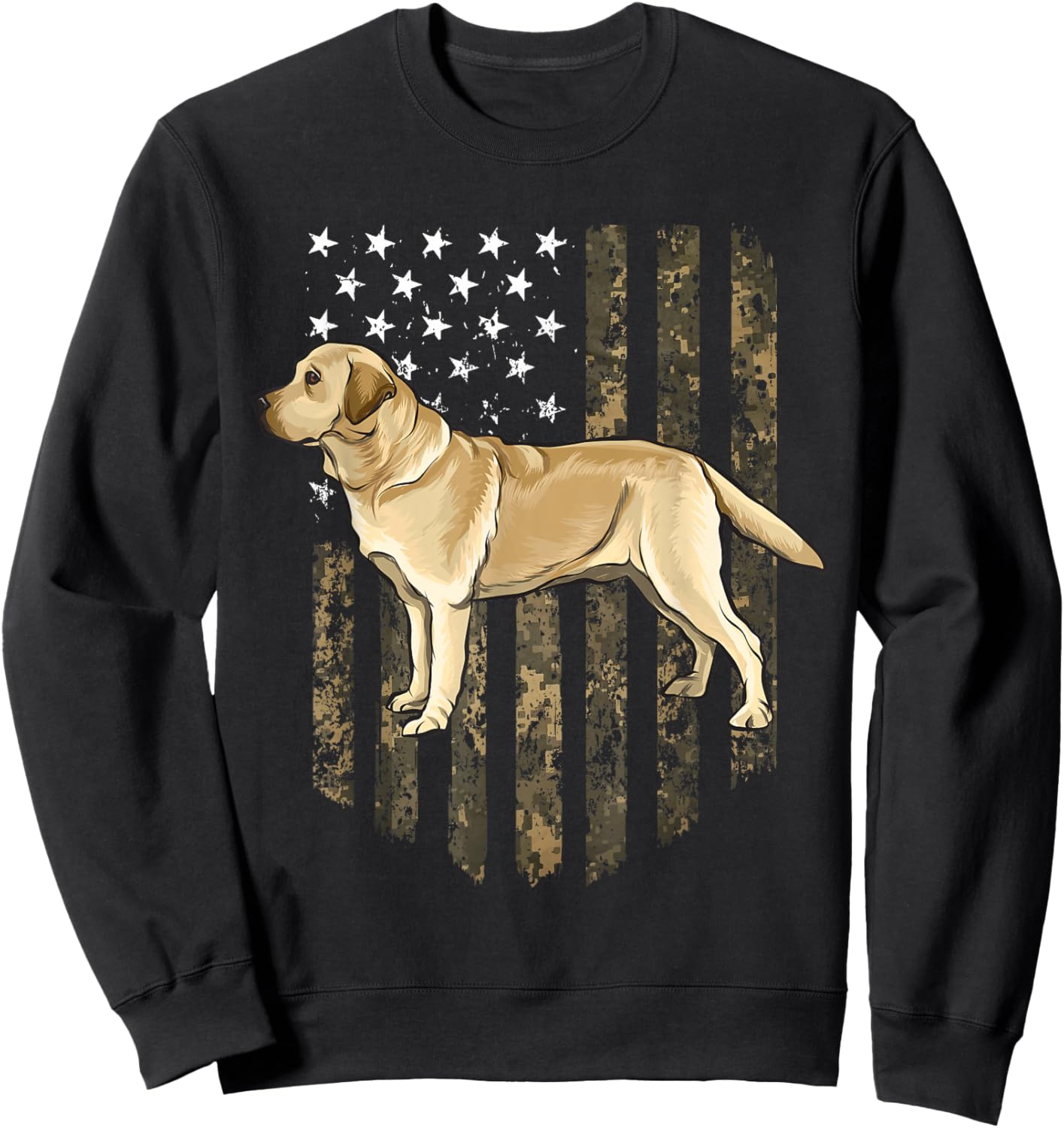 Camo American Flag Yellow Labrador Retriever 4th of July USA Sweatshirt - Sweatshirt | Black
