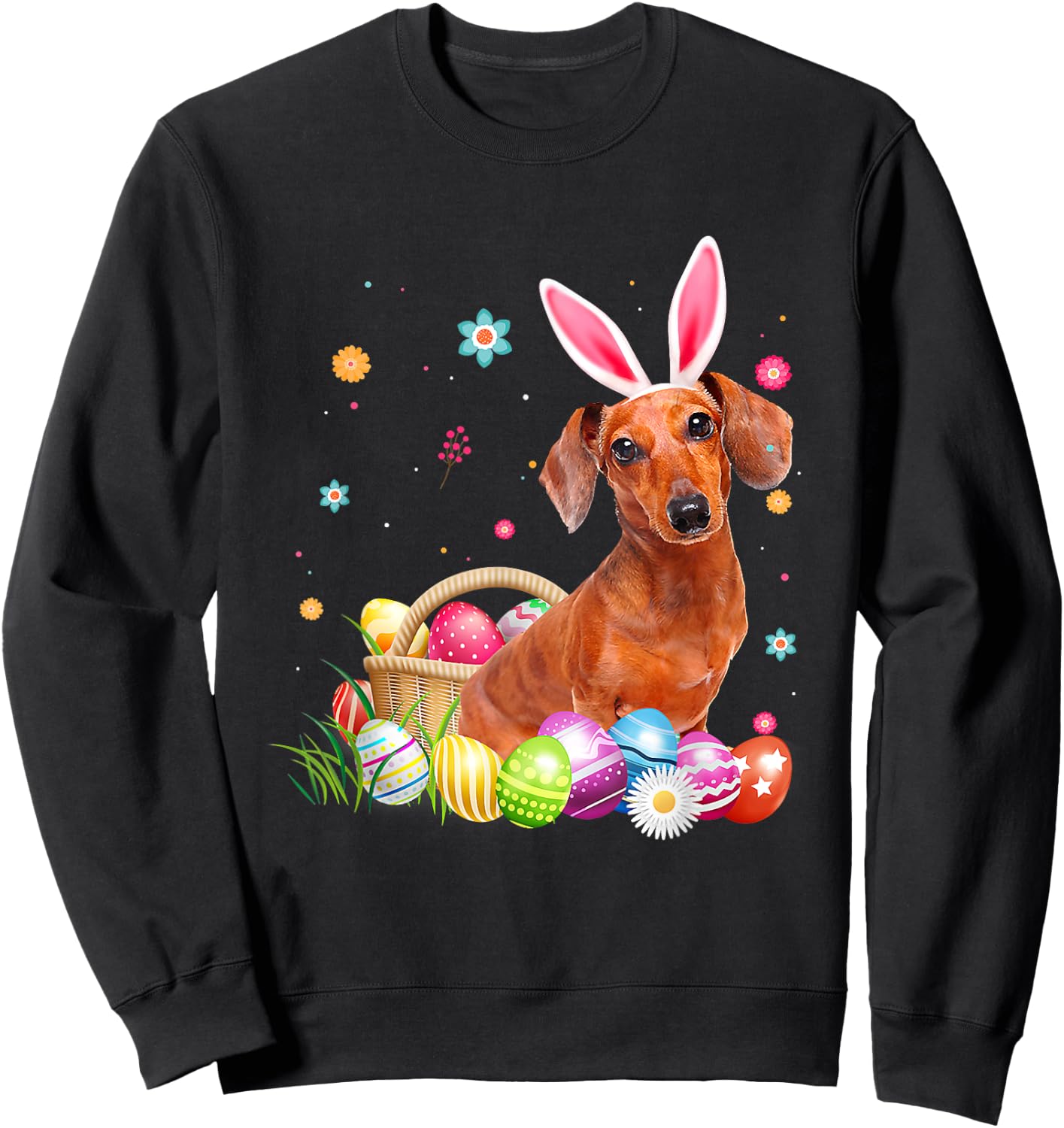 Happy Easter Cute Bunny Dachshund Wearing Bunny Ears Gift Sweatshirt - Sweatshirt | Black