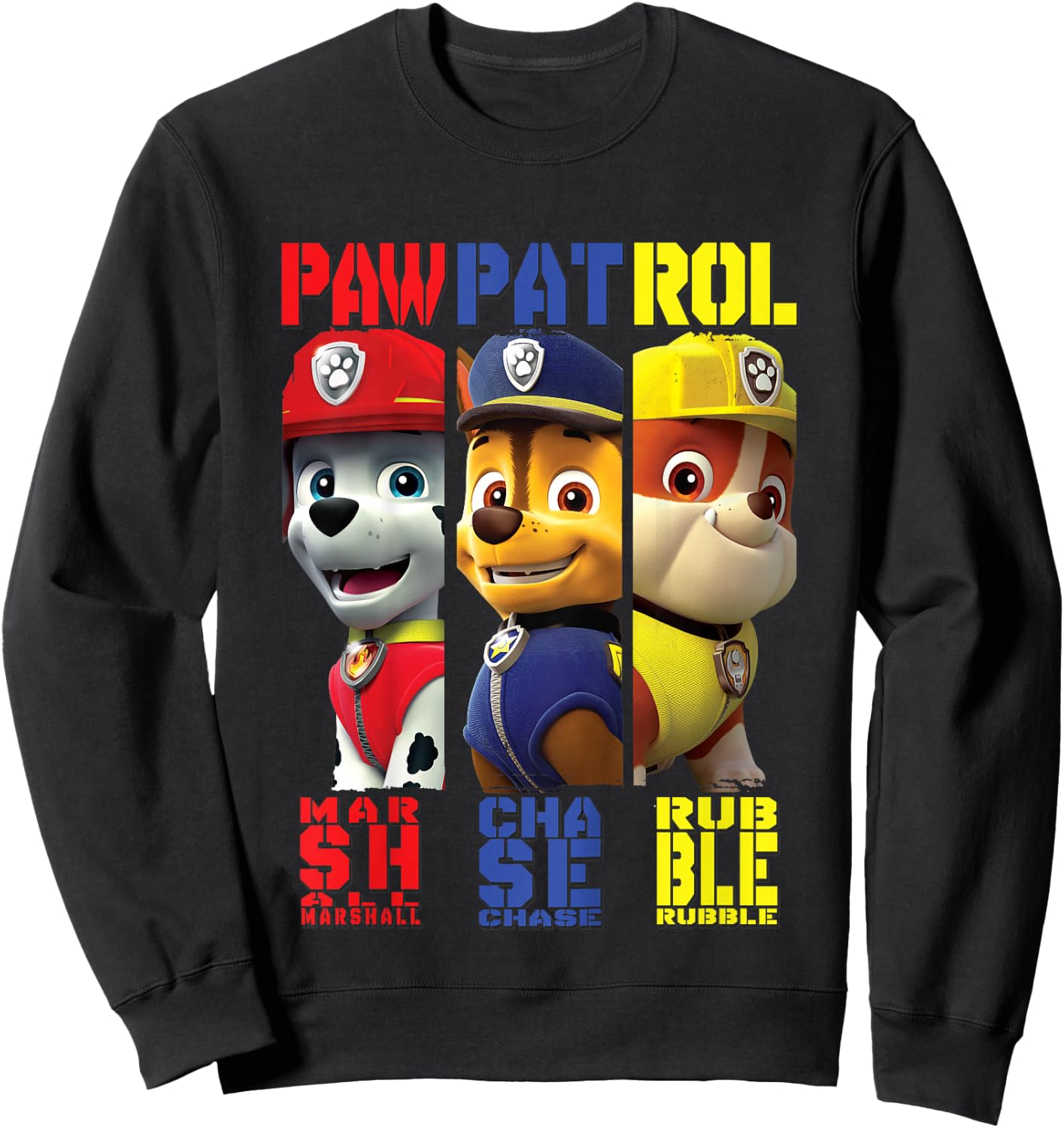 Kids PAW Patrol Marshall, Chase, & Rubble Character Sweatshirt - Sweatshirt | Black