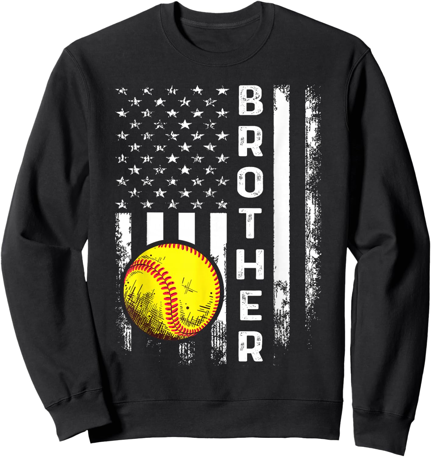Softball Brother American Flag Vintage Christmas Xmas Kids Men Sweatshirt - Sweatshirt | Black