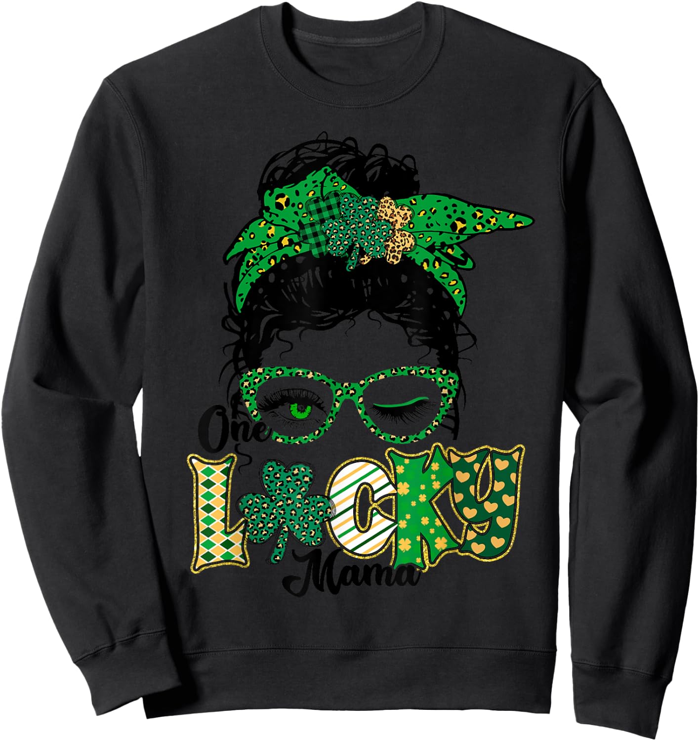 One Lucky Mama St Patricks Day Mom Mother Shamrock Sweatshirt - Sweatshirt | Black